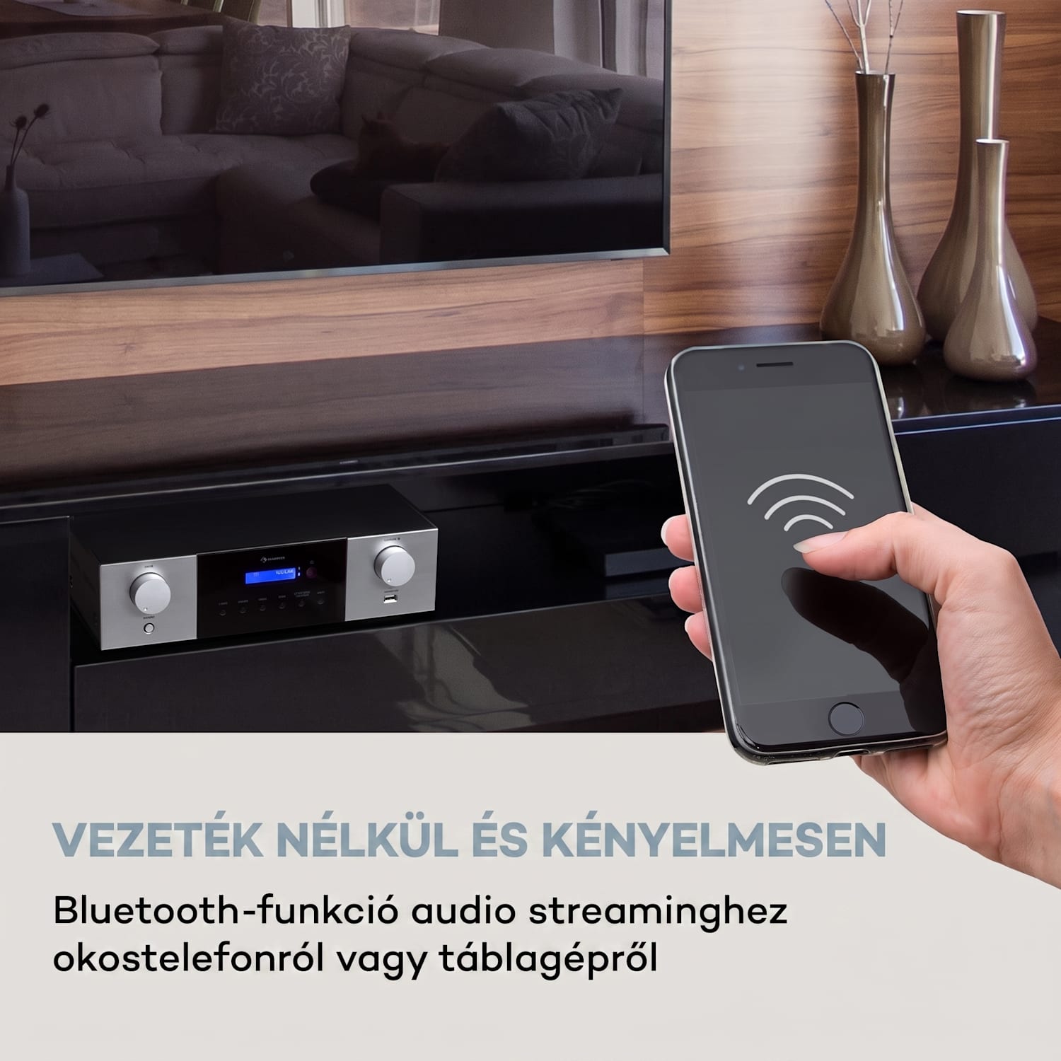 AMP-4000 DAB, Hifi sztereó erősítő, DAB+ rádió, USB, távirányító, LED kijelző Ezüst metál