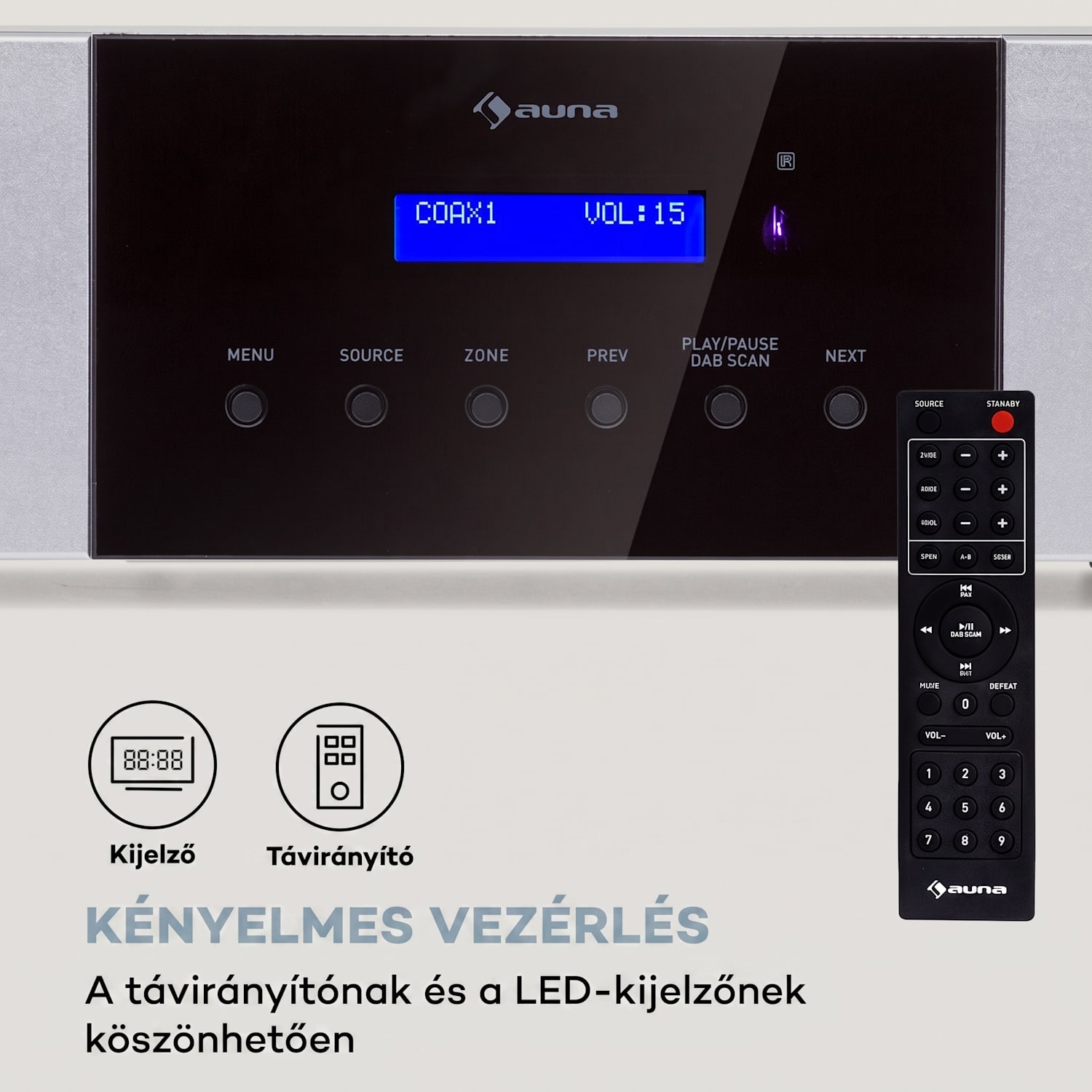 AMP-4000 DAB, Hifi sztereó erősítő, DAB+ rádió, USB, távirányító, LED kijelző Ezüst metál