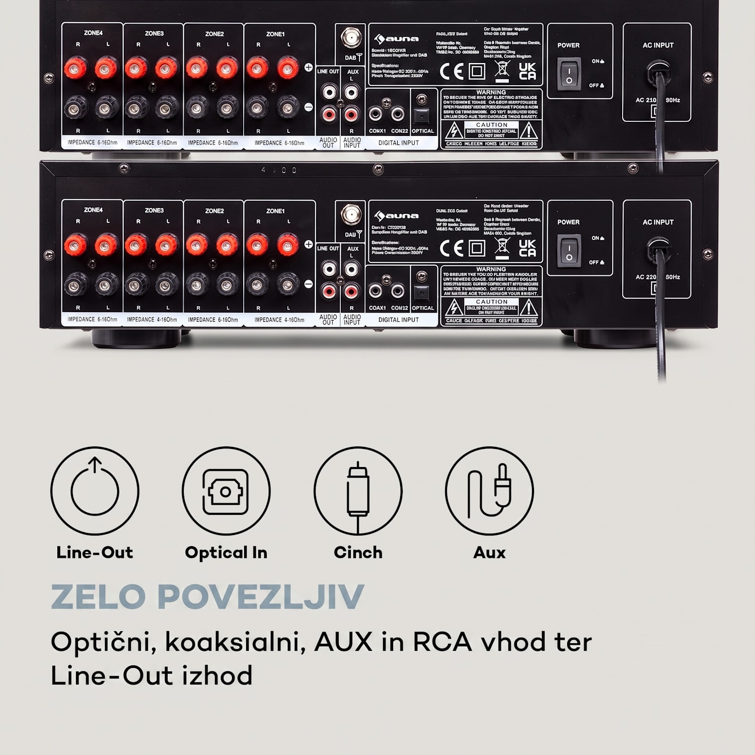 AMP-4000 DAB, Hifi stereo ojačevalnik, radio DAB+, USB, daljinski upravljalnik, LED zaslon Srebrna kovinska barva