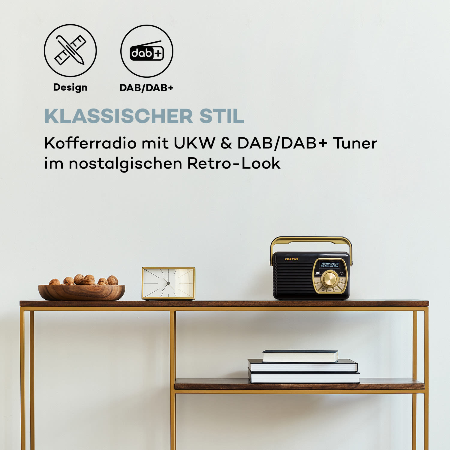 Buddy Digitalradio DAB/DAB+/UKW Bluetooth 5.0 AUX 1Ah-Akku mobil Retro Schwarz