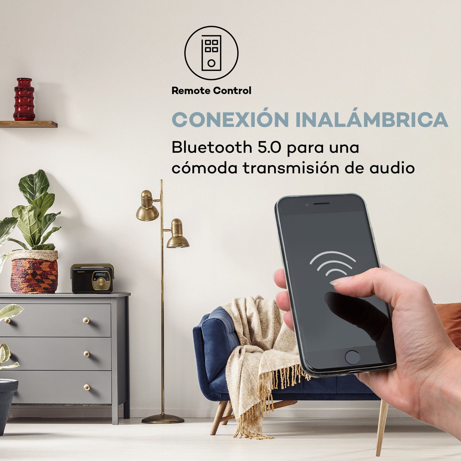 Buddy Radio digital DAB/DAB+/FM luetooth 5.0 AUX Batería de 1Ah Móvil Retro Negro
