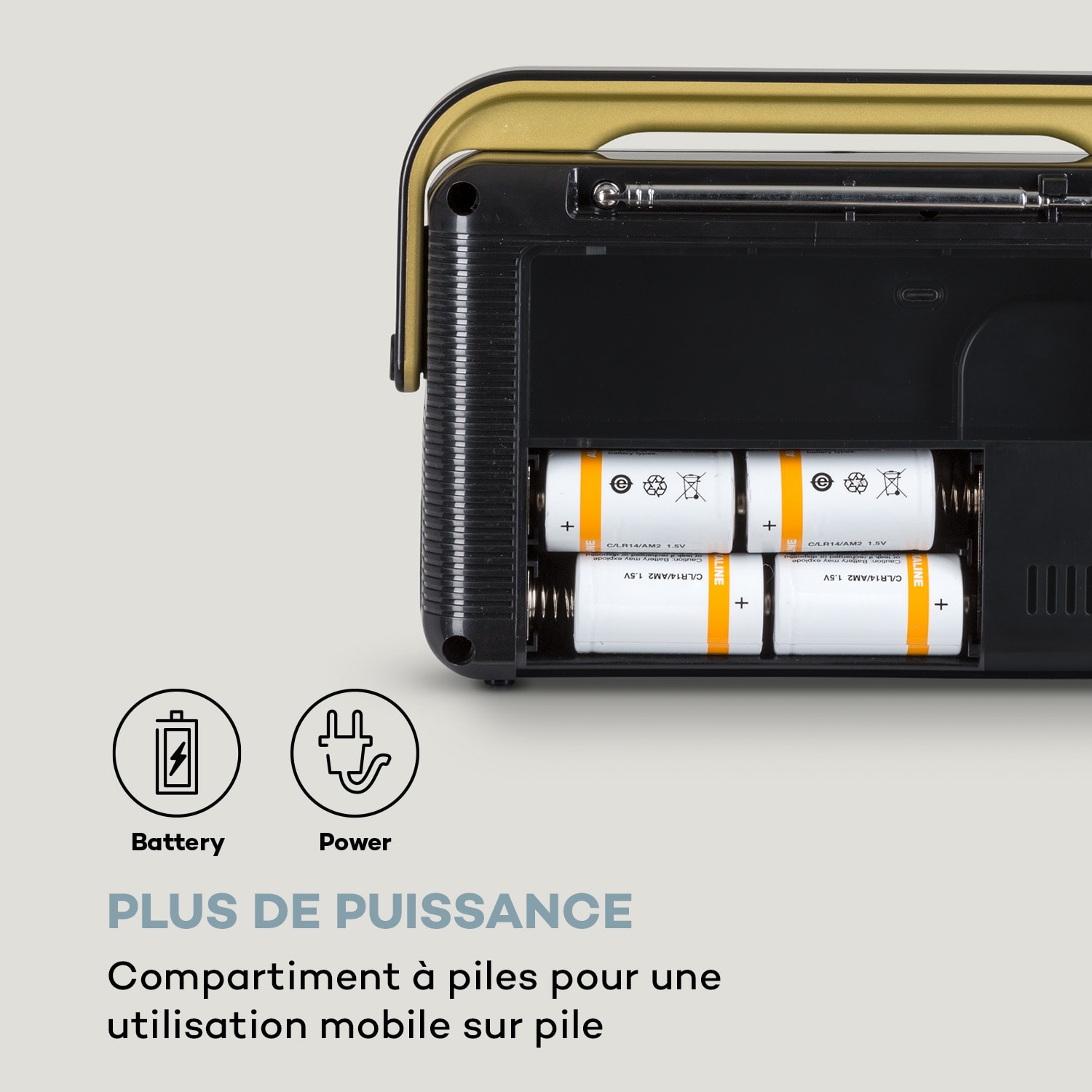 Buddy Radio numérique DAB/DAB+/UKW Bluetooth 5.0 AUX Batterie 1Ah mobile rétro Noir