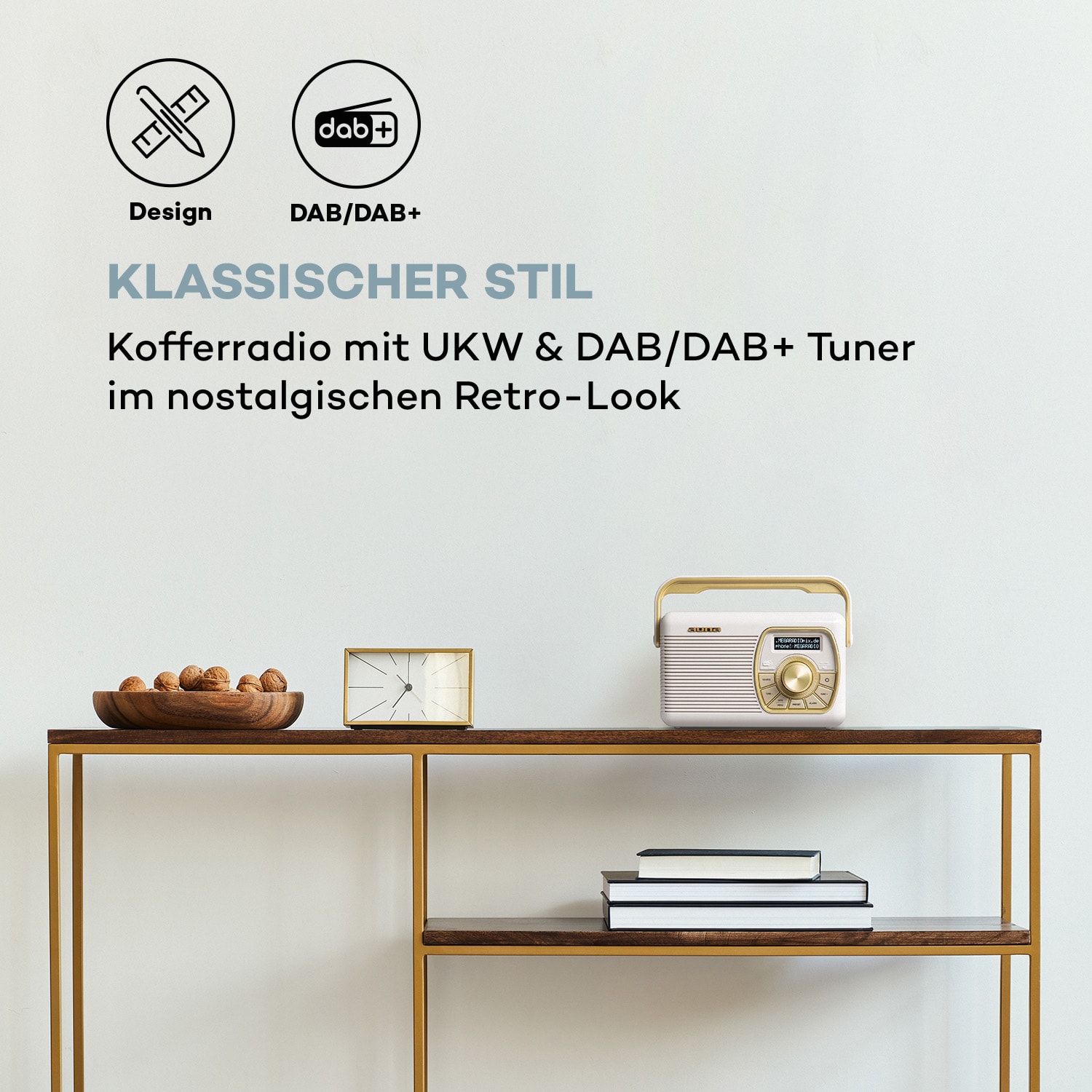Buddy Digitalradio DAB/DAB+/UKW Bluetooth 5.0 AUX 1Ah-Akku mobil Retro Sand