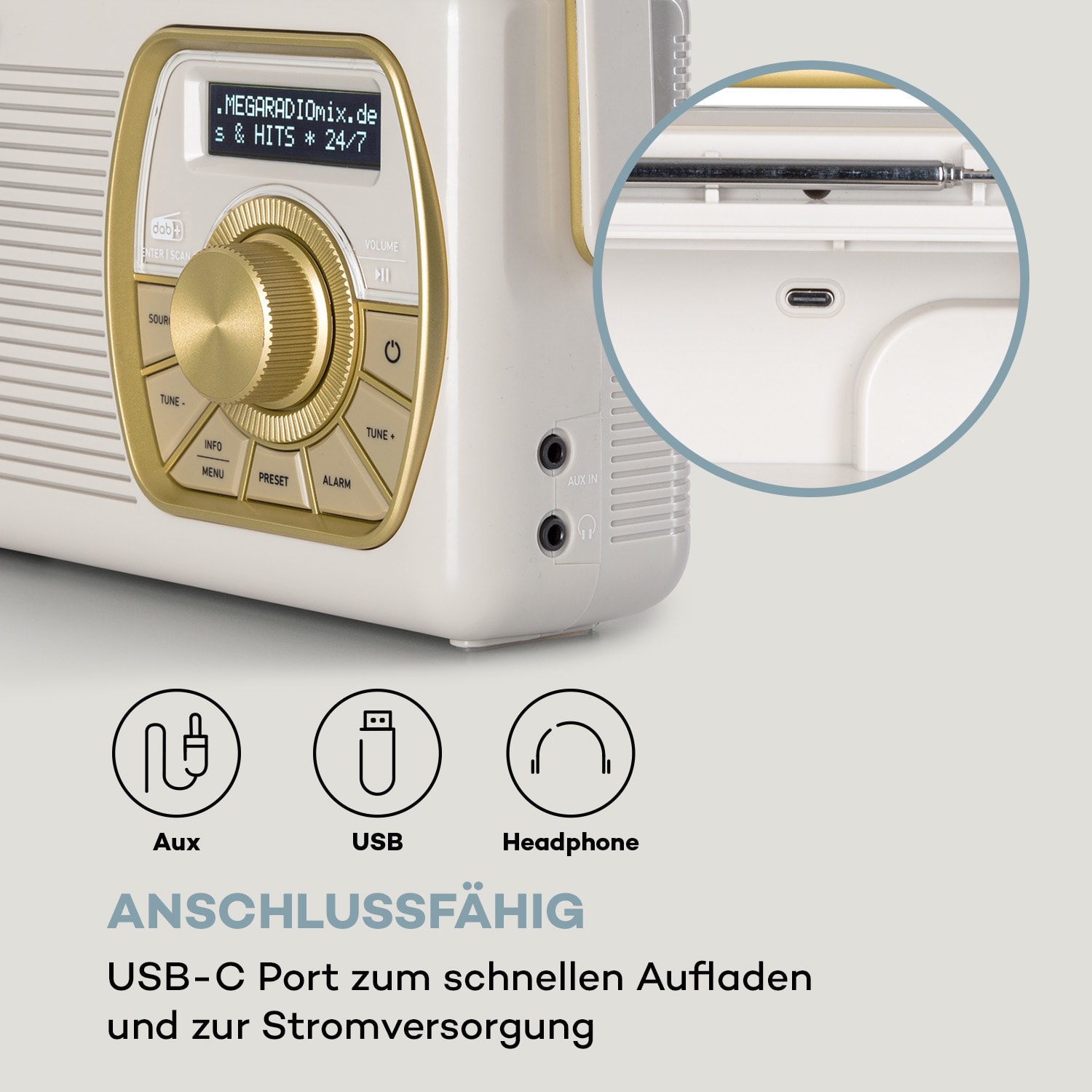 Buddy Digitalradio DAB/DAB+/UKW Bluetooth 5.0 AUX 1Ah-Akku mobil Retro Sand