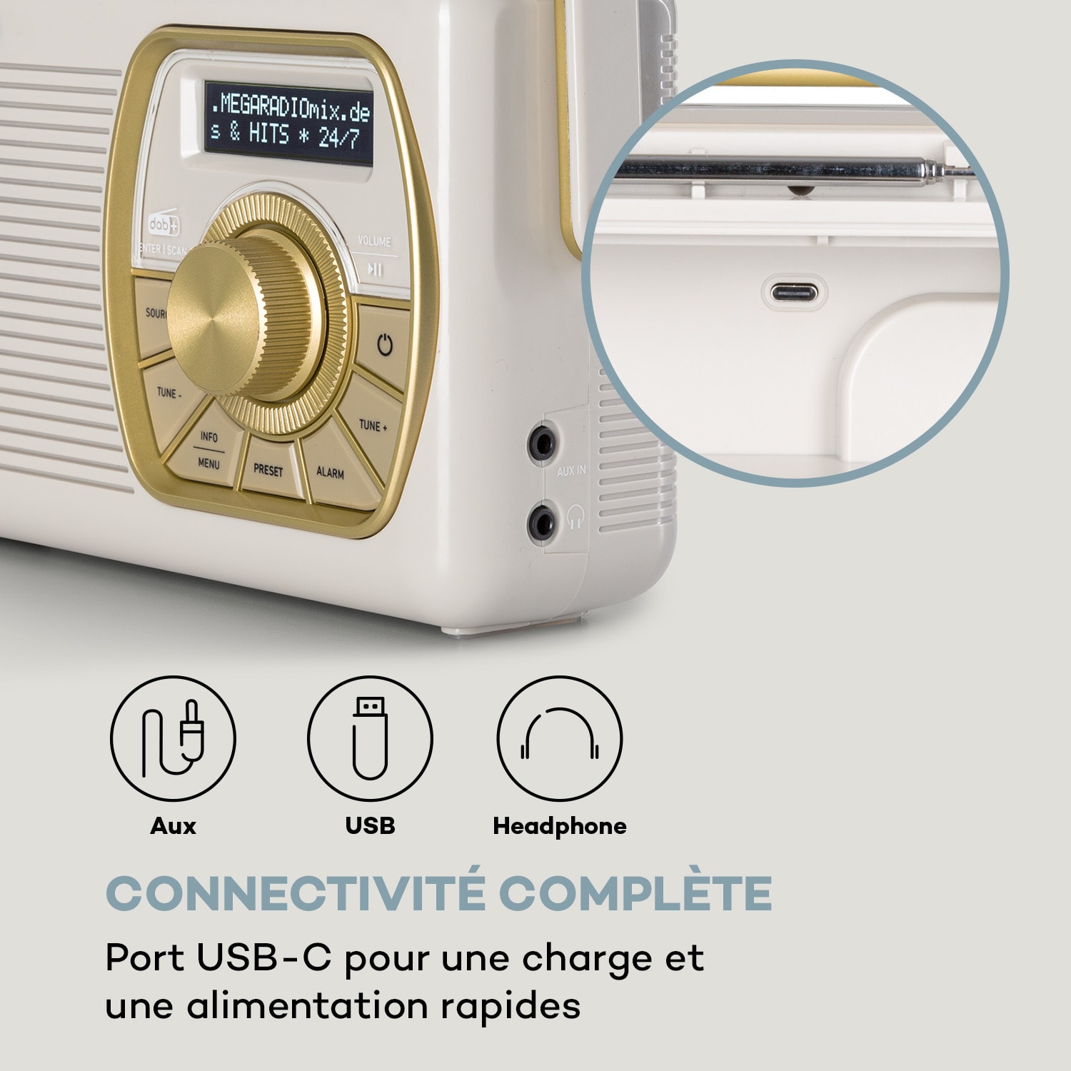 Buddy Radio numérique DAB/DAB+/UKW Bluetooth 5.0 AUX Batterie 1Ah mobile rétro Sable
