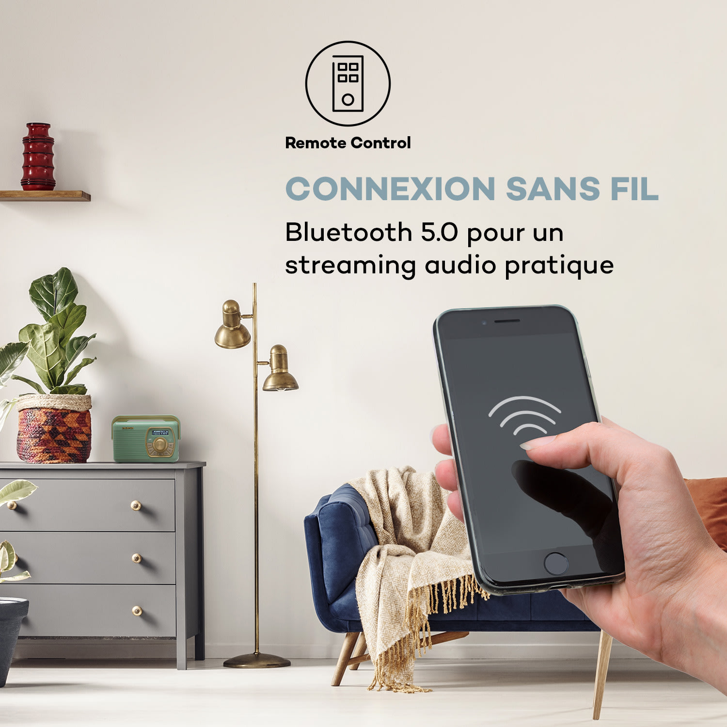 Buddy Radio numérique DAB/DAB+/UKW Bluetooth 5.0 AUX Batterie 1Ah mobile rétro Menthe