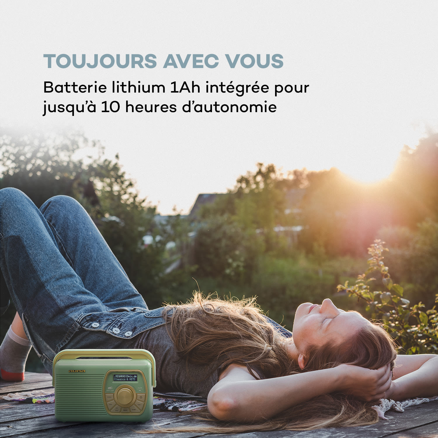 Buddy Radio numérique DAB/DAB+/UKW Bluetooth 5.0 AUX Batterie 1Ah mobile rétro Menthe