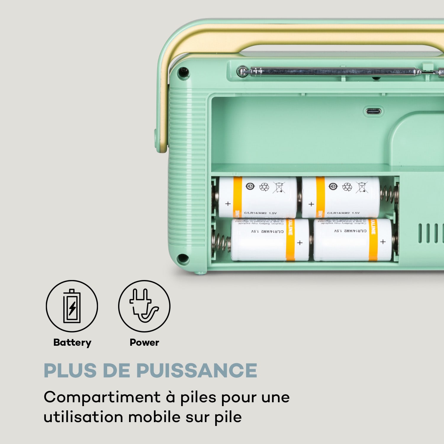 Buddy Radio numérique DAB/DAB+/UKW Bluetooth 5.0 AUX Batterie 1Ah mobile rétro Menthe