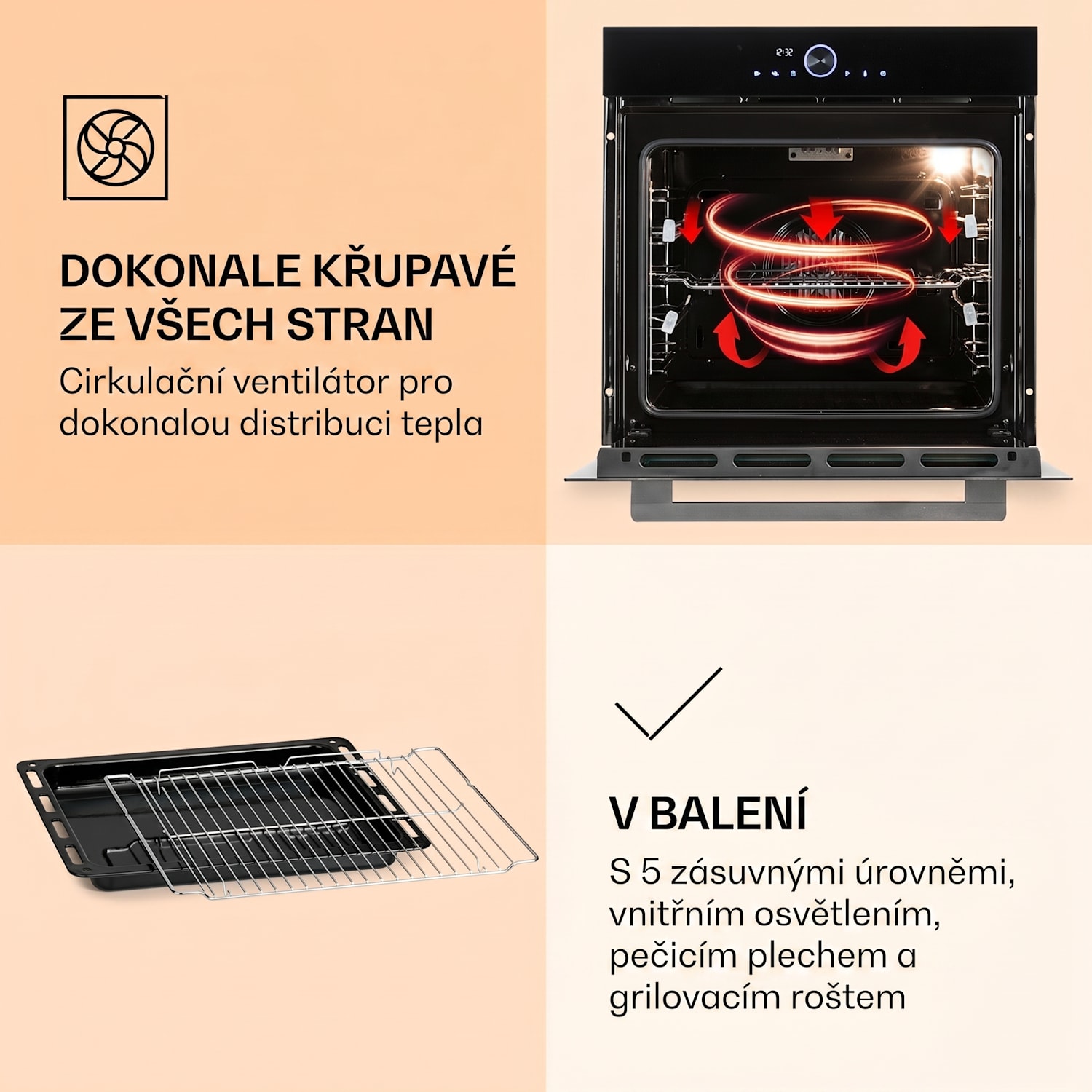 Illuminosa Smart, vestavná trouba, 2800 W, 11 funkcí, ovládání aplikací Černá
