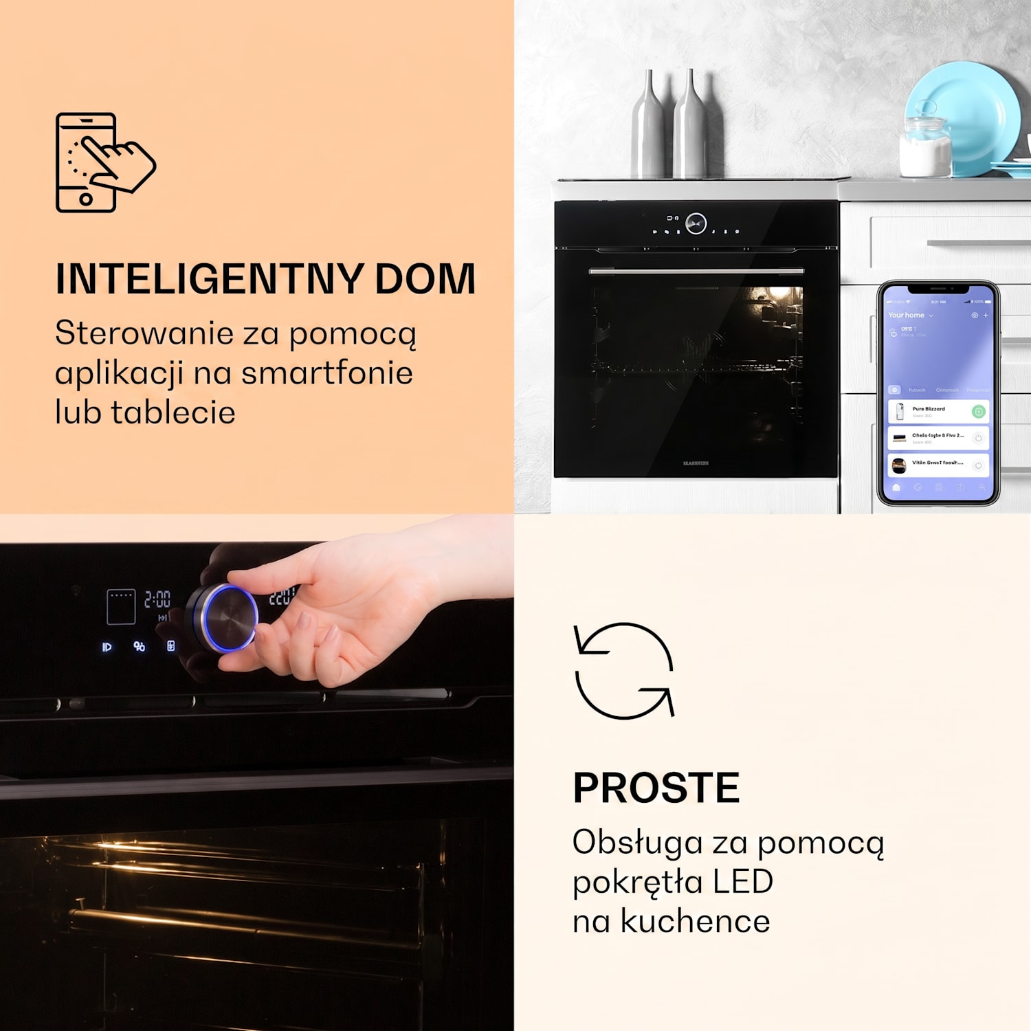 Illuminosa Smart, piekarnik do zabudowy, 2800 W, 11 funkcji, obsługa za pomocą aplikacji Czarny
