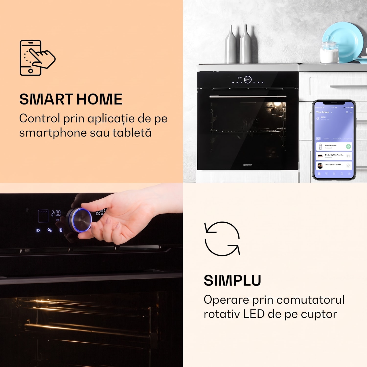 Illuminosa Smart, cuptor încorporabil, 2800 W, 11 funcții, control prin aplicație Negru