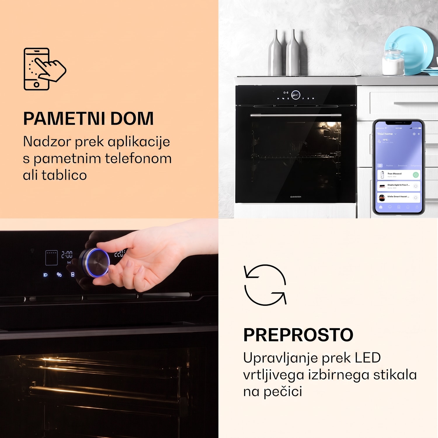 Illuminosa Smart, vgradna pečica, 2.800 W, 11 funkcij, upravljanje z aplikacijo Črna