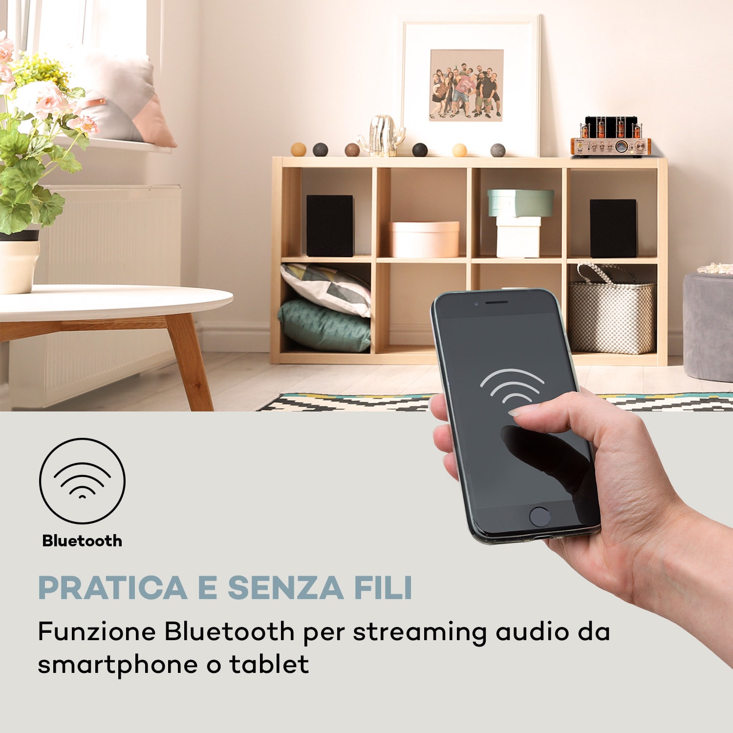 Amp VT - Amplificatore valvolare, amplificatore HiFi, 2 x 35 W, RMS, BT, ingressi ottico/coassiale/AUX Oro rosa metallizzato