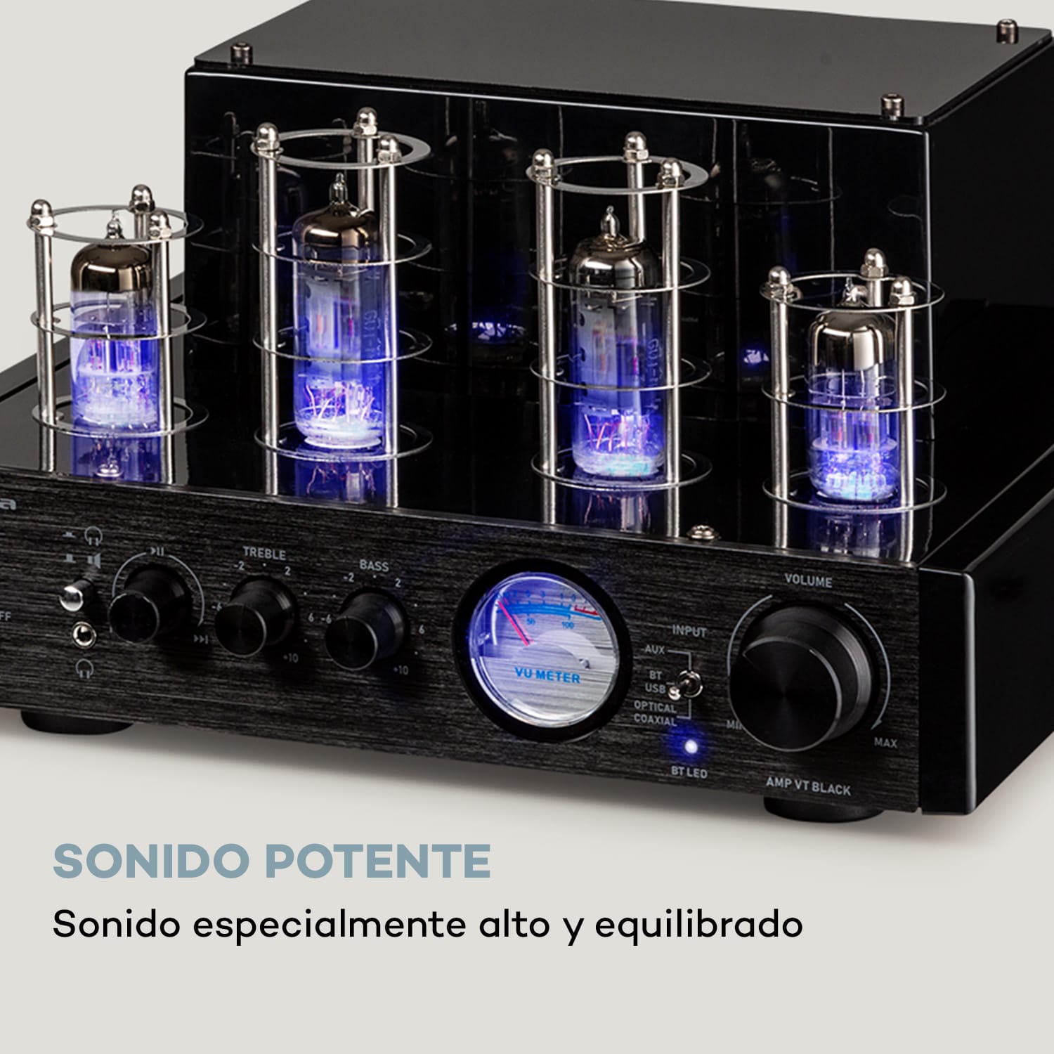 Amp VT Amplificador de válvulas amplificador HiFi 2x35 W RMS BT Opt./Coax./AUX-In Negro Metalizado