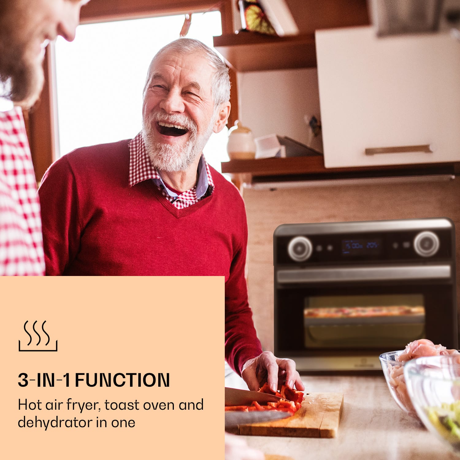 AeroVital Jumbo 3 în 1, Friteuză cu aer cald, prăjitor de pâine, deshidrator, 1550 W, 18 litri 