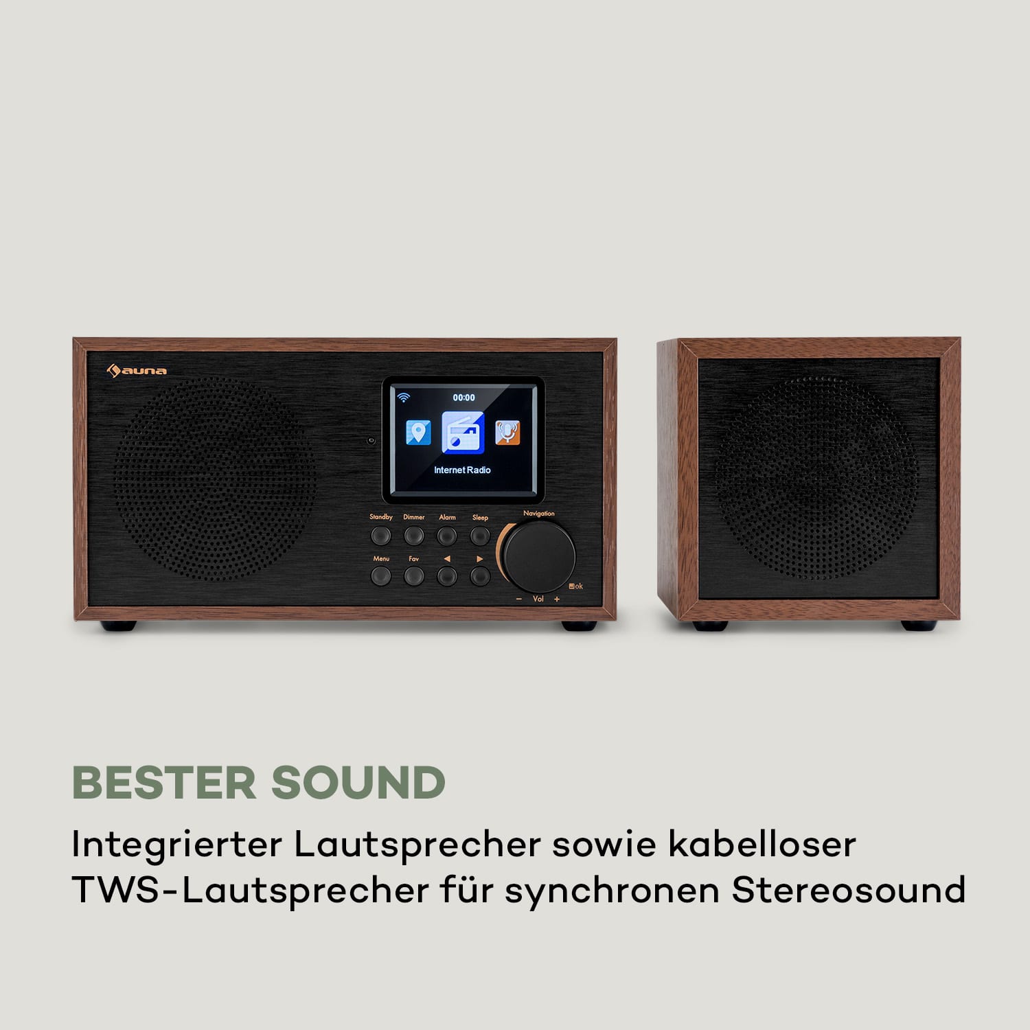 Silver Star Mini Two Internet DAB+/FM Radio, WiFi, BT, TWS Speaker Walnuss