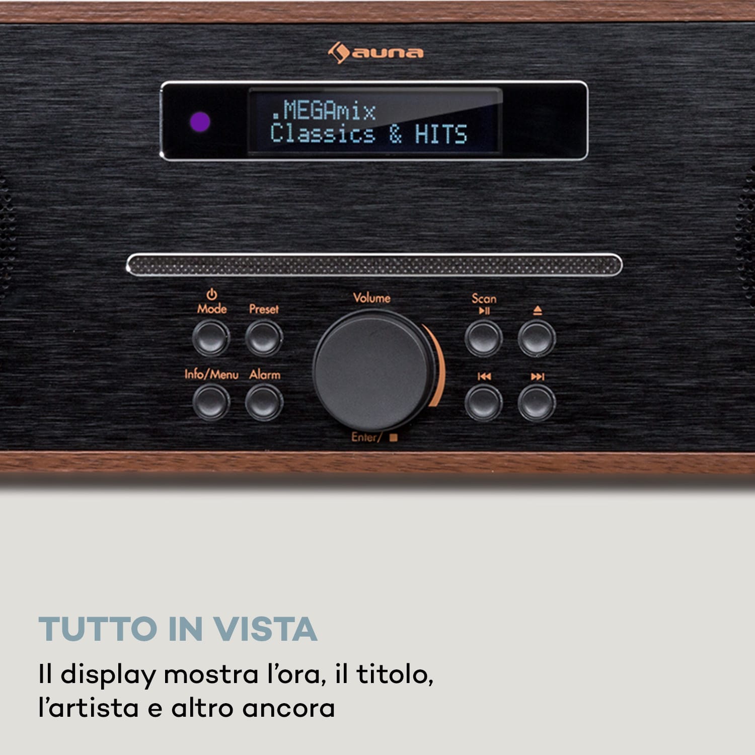 Silver Star CD-DAB - Lettore CD slot-in, max. 2 x 20 W, DAB+, BT, alluminio Noce