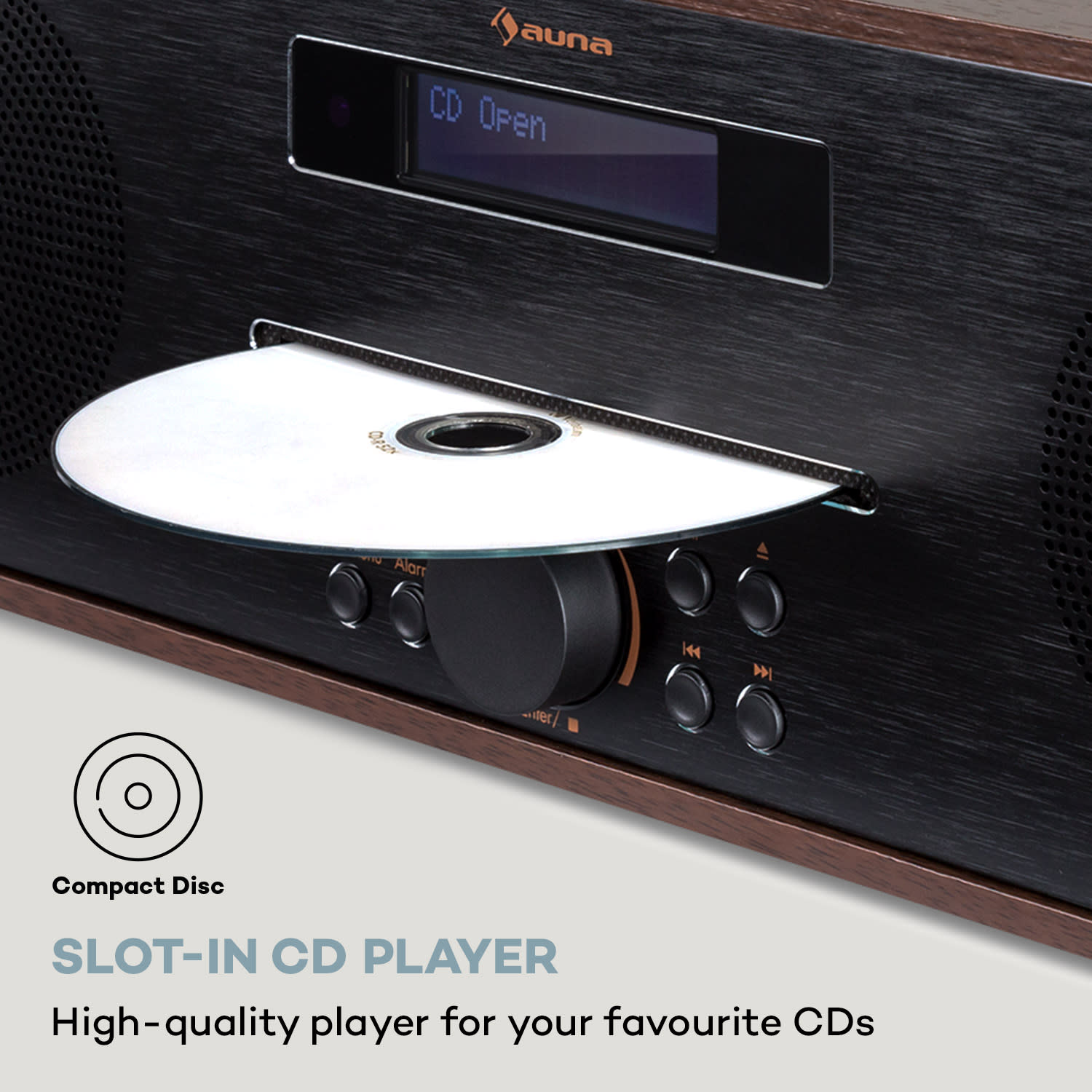 Silver Star CD-DAB, odtwarzacz CD, napęd szczelinowy, 2 x maks. 20 W, DAB+, Bluetooth, aluminium Orzech Włoski