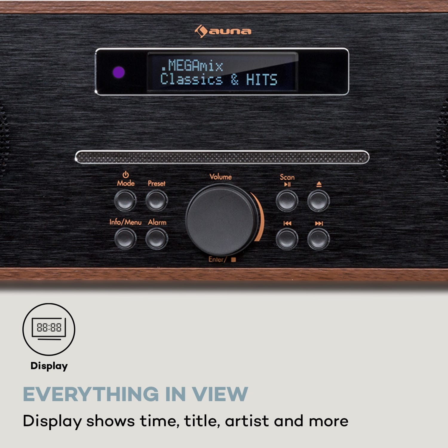 Silver Star CD-DAB, odtwarzacz CD, napęd szczelinowy, 2 x maks. 20 W, DAB+, Bluetooth, aluminium Orzech Włoski