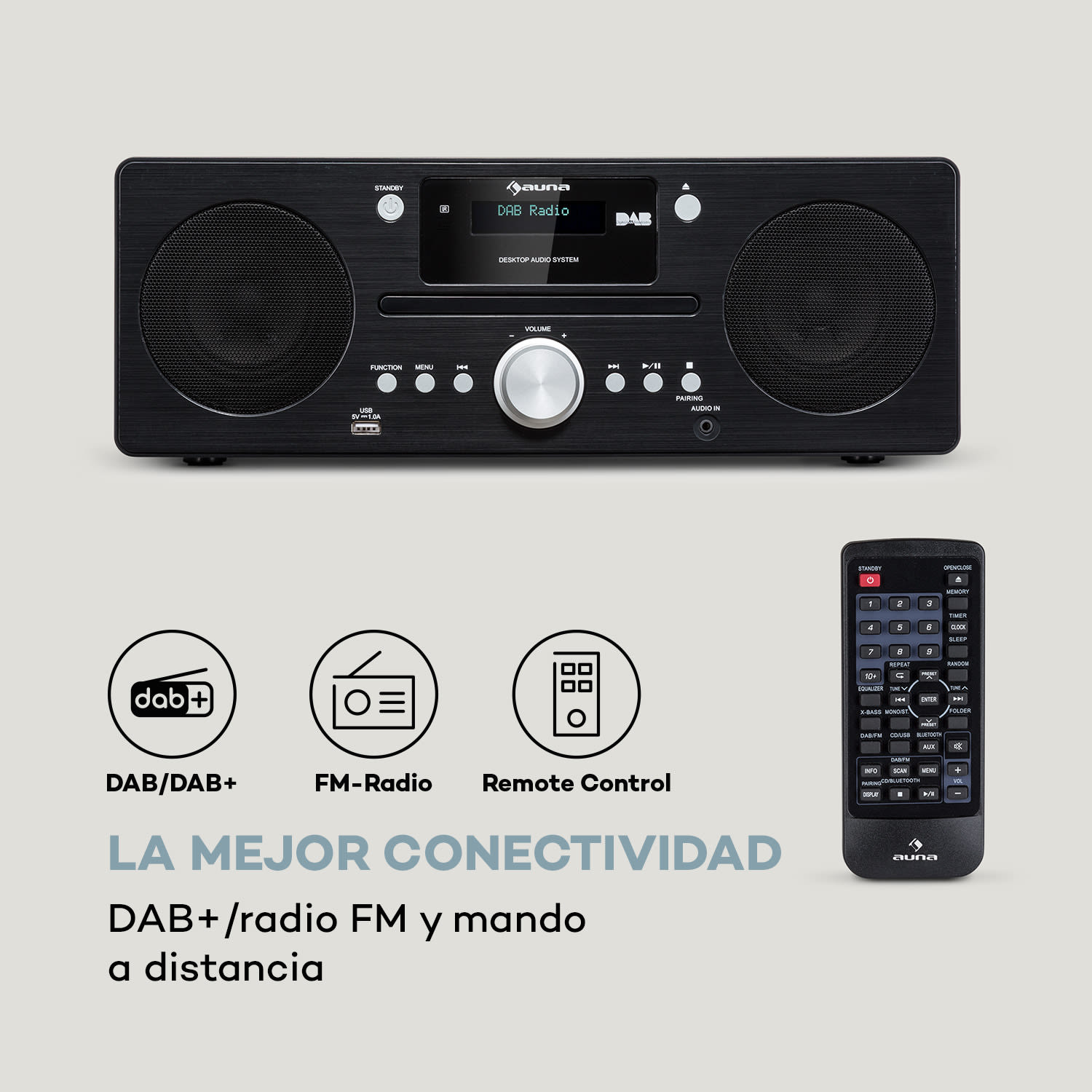 Harvard microcadena estéreo DAB+ FM Tuner BT CD Player USB Charger Madera Negra