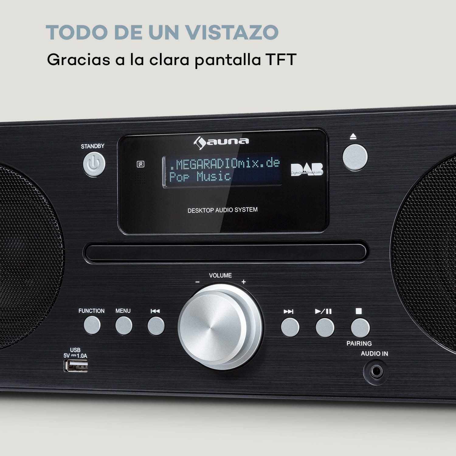 Harvard microcadena estéreo DAB+ FM Tuner BT CD Player USB Charger Madera Negra