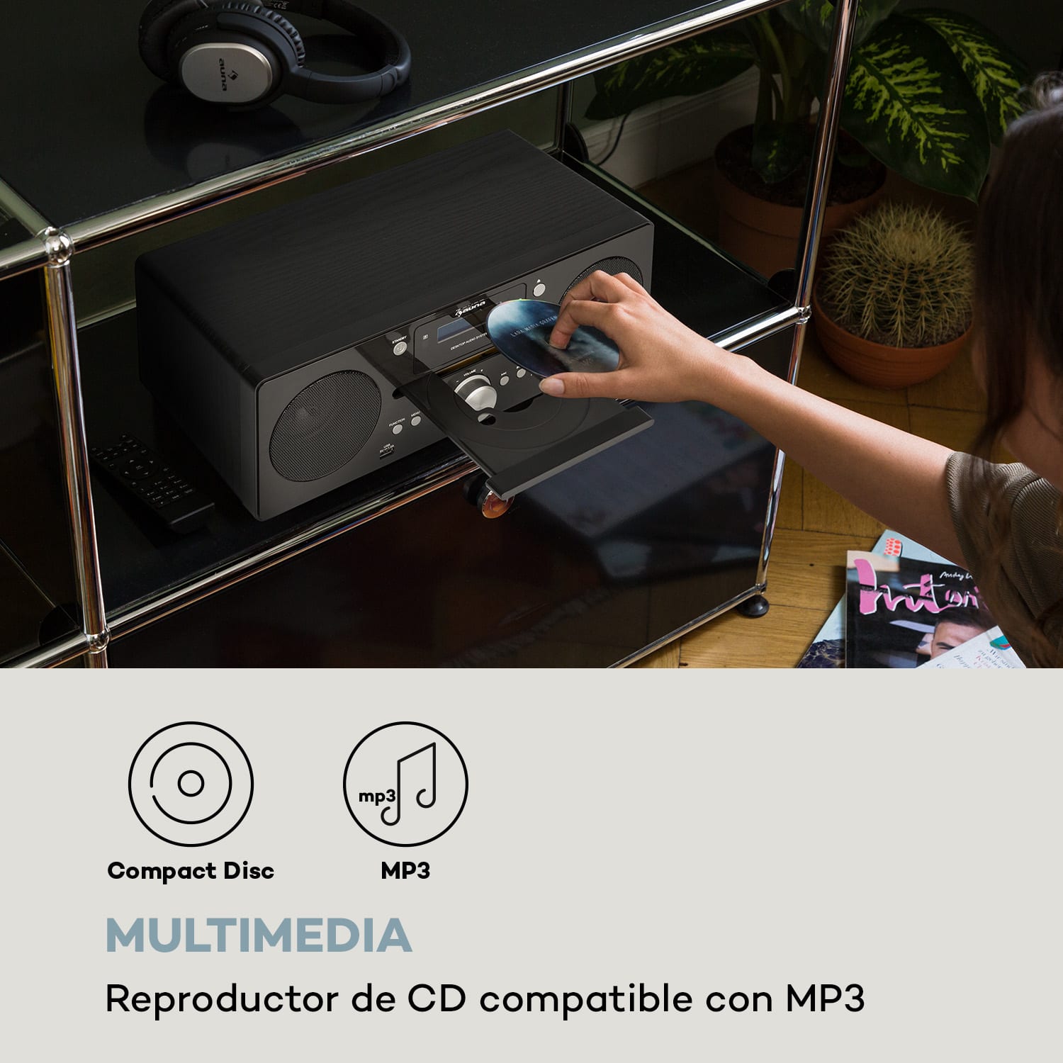 Harvard microcadena estéreo DAB+ FM Tuner BT CD Player USB Charger Madera Negra