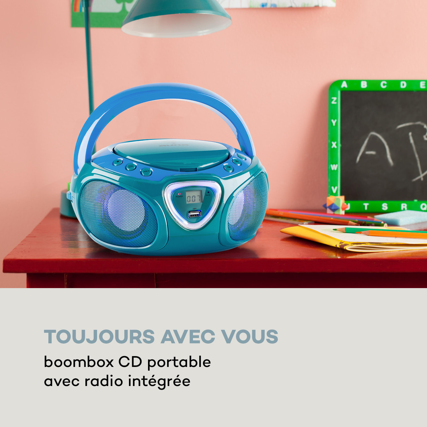 Roadie CD Boombox Radio FM Spectacle lumineux Lecteur CD Bluetooth 5.0 