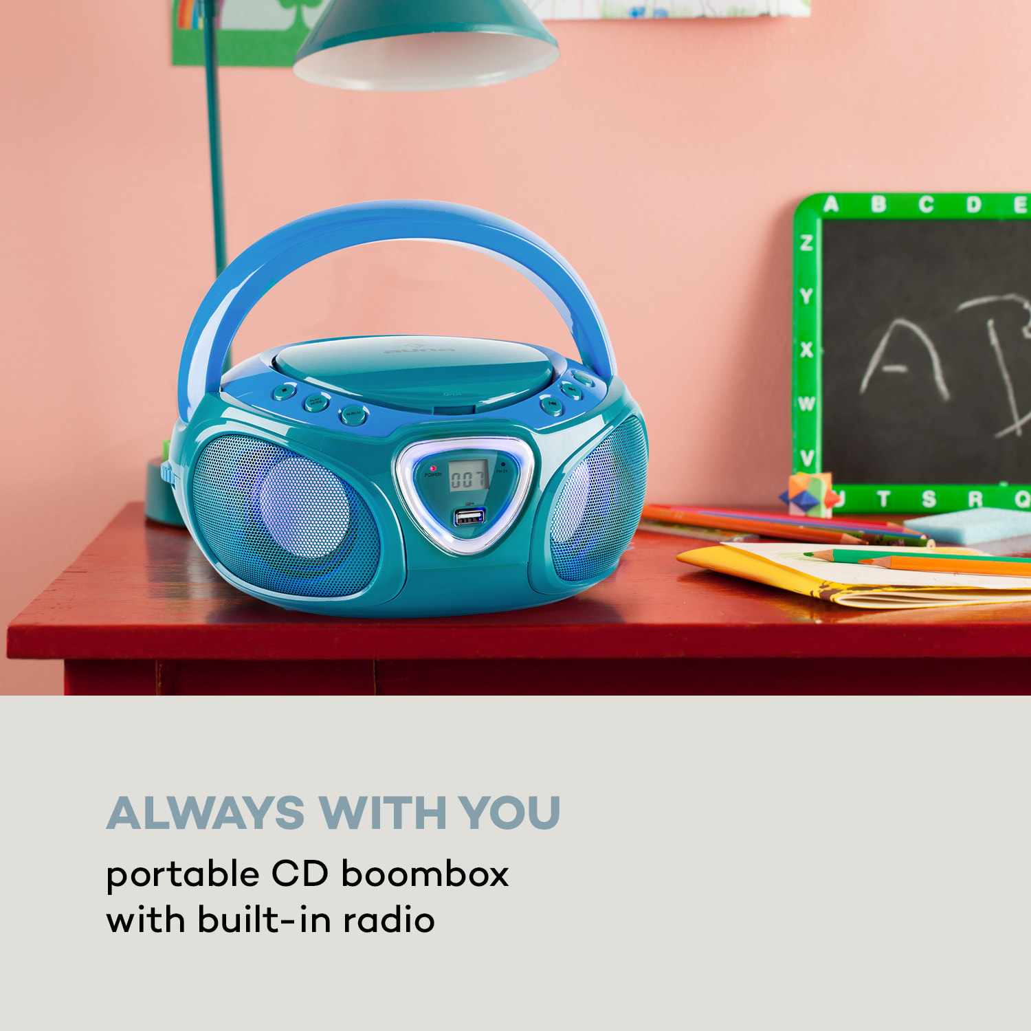 Roadie, radioodtwarzacz CD, boombox, UKF-FM, show świetlny, CD, Bluetooth 5.0 Turkusowy