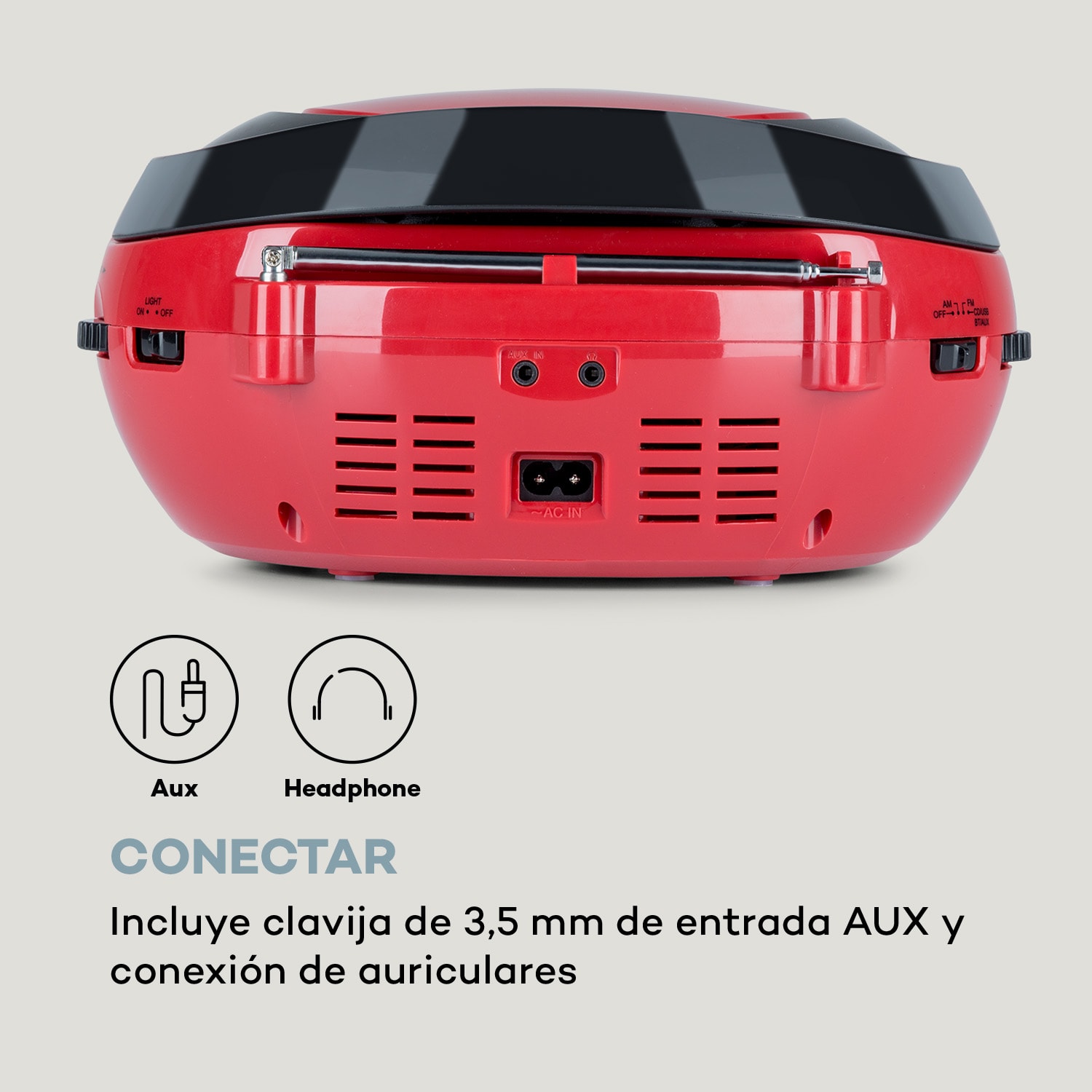 Roadie CD Boombox radio VHF espectáculo de luces reproductor de CD Bluetooth 5.0 Rojo