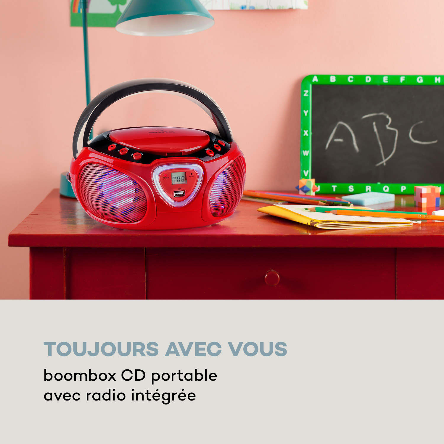 Roadie CD Boombox FM-radio lichtshow cd-speler Bluetooth 5.0 Rood