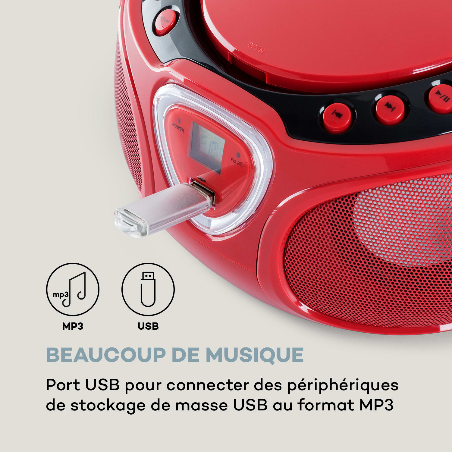 Roadie CD Boombox FM-radio lichtshow cd-speler Bluetooth 5.0 Rood