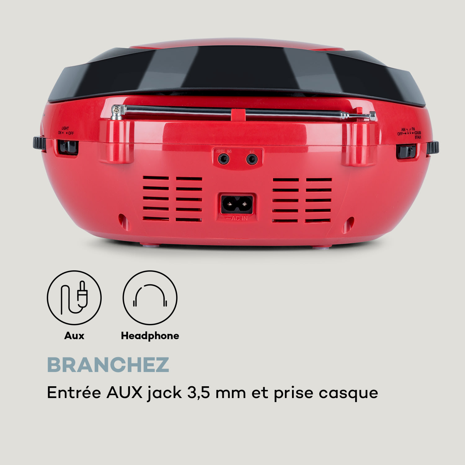 Roadie CD Boombox FM-radio lichtshow cd-speler Bluetooth 5.0 Rood