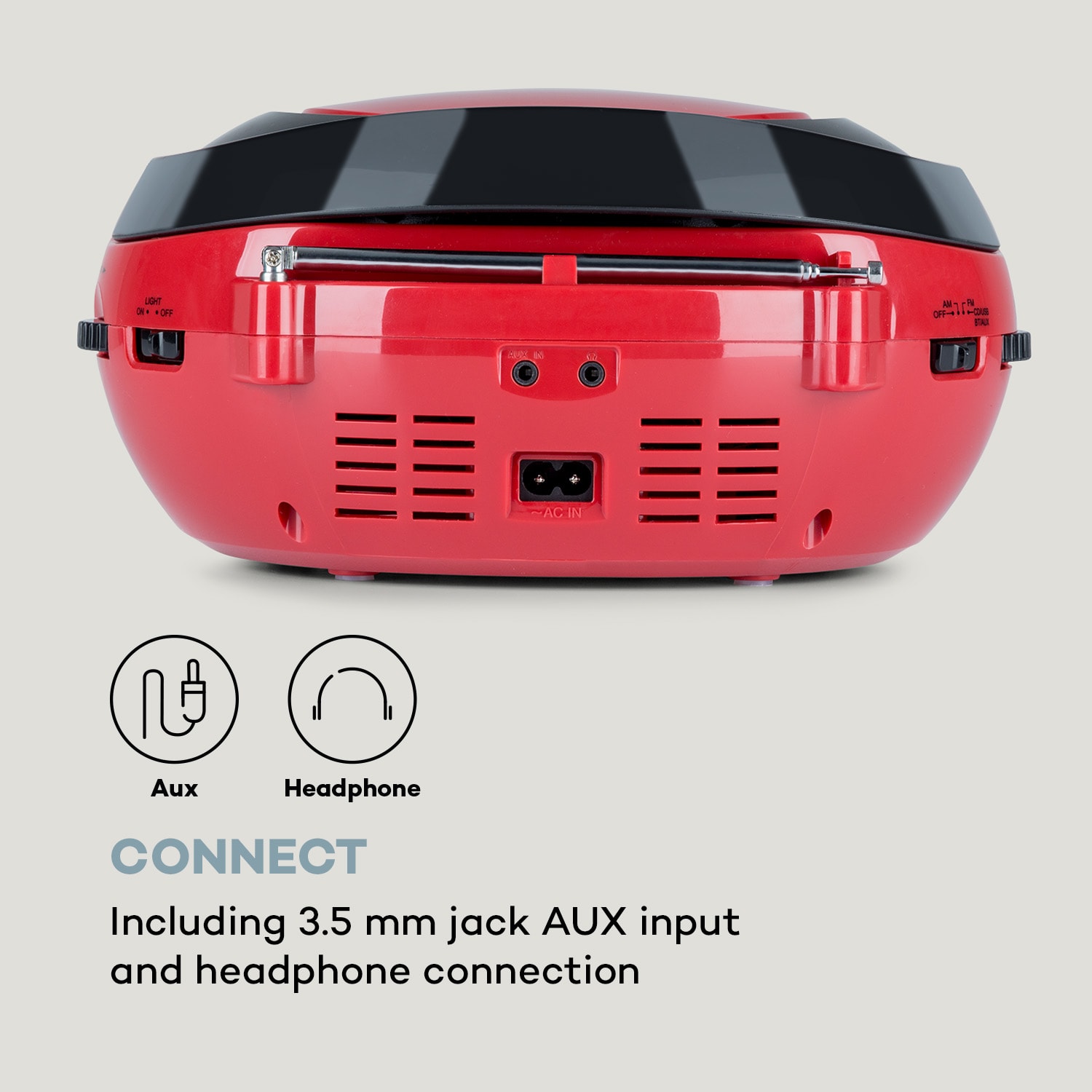 Roadie, radioodtwarzacz CD, boombox, UKF-FM, show świetlny, CD, Bluetooth 5.0 Czerwony