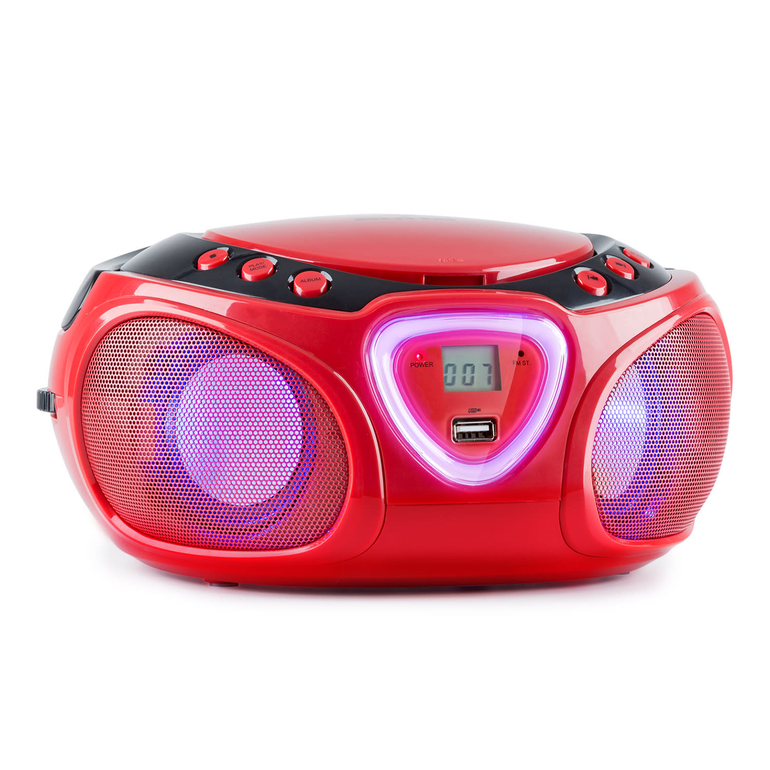 Roadie CD Boombox FM-radio lichtshow cd-speler Bluetooth 5.0 Rood