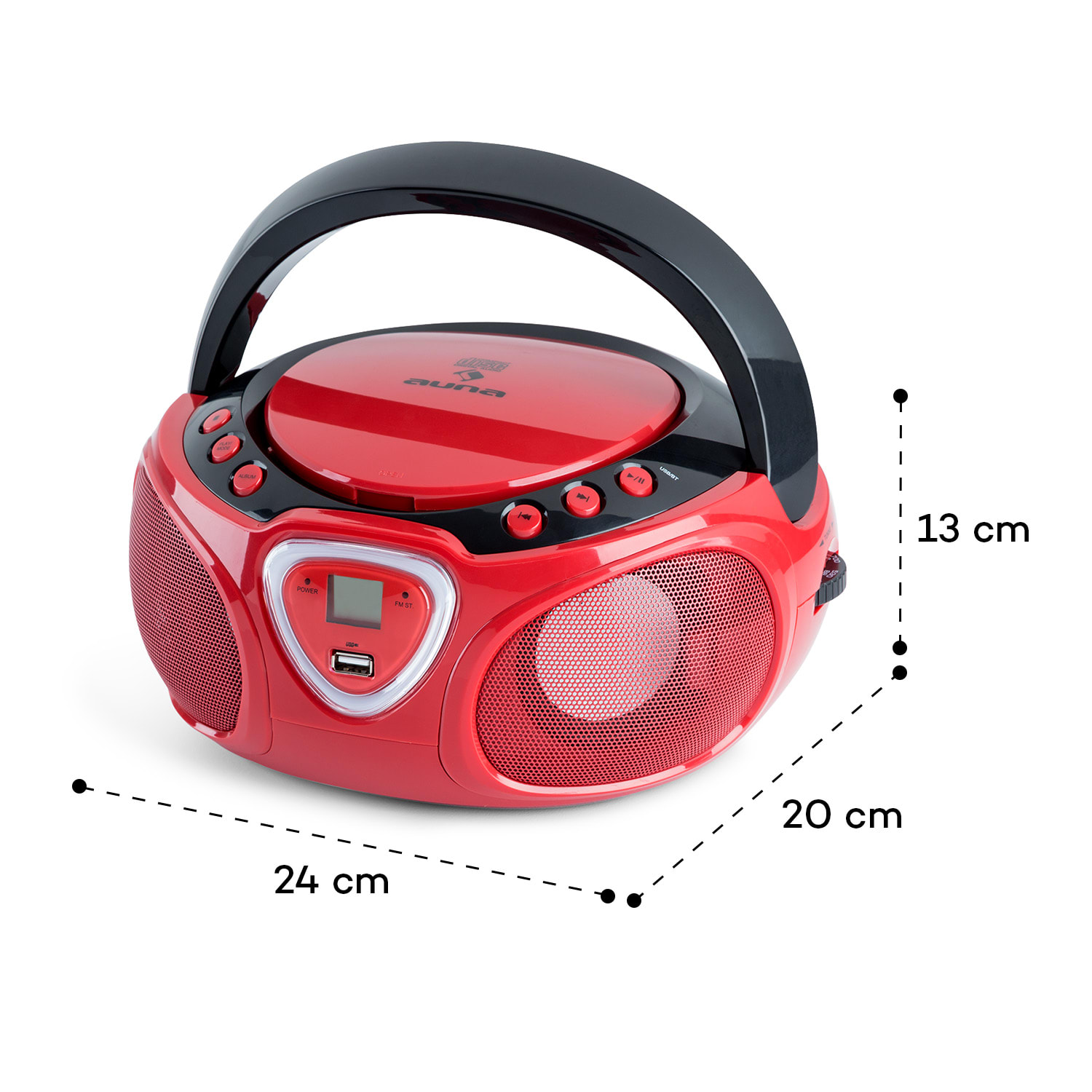 Roadie CD Boombox FM-radio lichtshow cd-speler Bluetooth 5.0 Rood