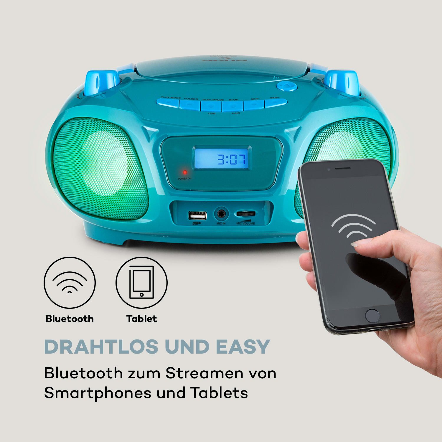 Roadie Sing CD Boombox UKW-Radio Lichtshow CD-Player Mikrofon 