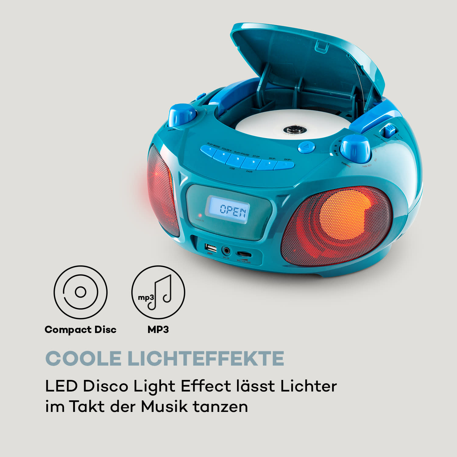 Roadie Sing CD Boombox UKW-Radio Lichtshow CD-Player Mikrofon 