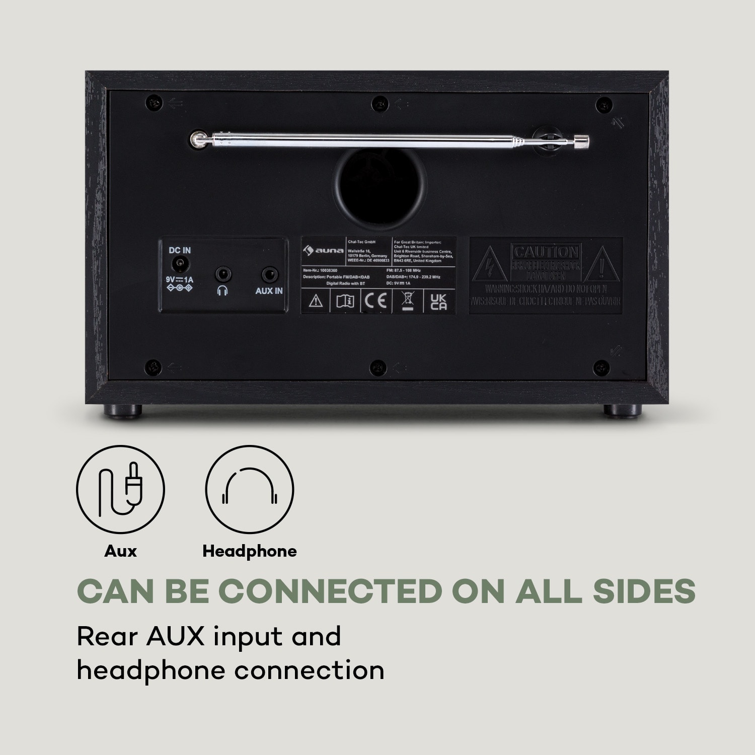 Ambient DAB+/FM rádio, BT 5.0, AUX-In, LC displej, Budík s časovačem
