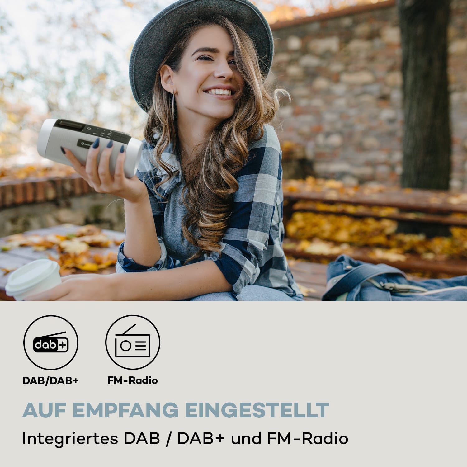 Blaster DAB Radio tragbarer Bluetooth-Lautsprecher DAB/DAB+/FM Akku LCD Weiß