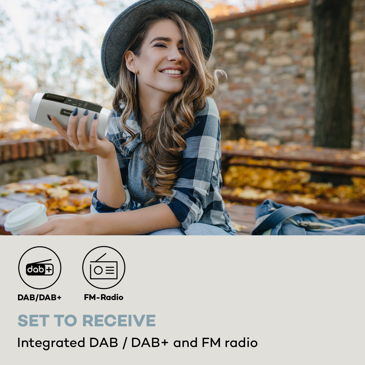 Blaster DAB, głośnik przenośny z radiem, Bluetooth, DAB/DAB+/FM, akumulator, LCD Biały