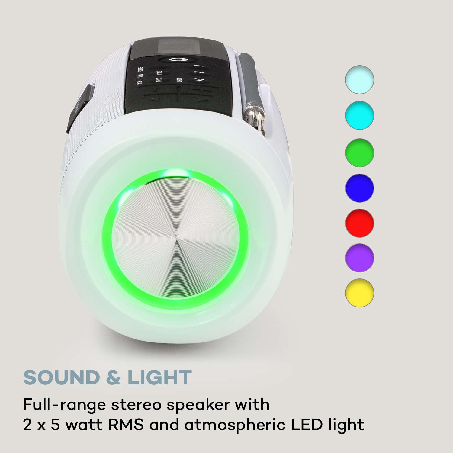 Blaster DAB, głośnik przenośny z radiem, Bluetooth, DAB/DAB+/FM, akumulator, LCD Biały