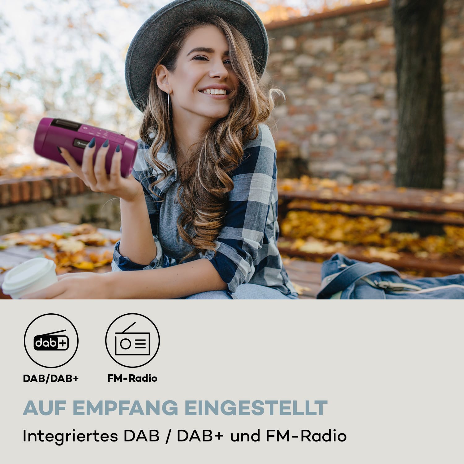 Blaster DAB Radio tragbarer Bluetooth-Lautsprecher DAB/DAB+/FM Akku LCD Orchideenrosa