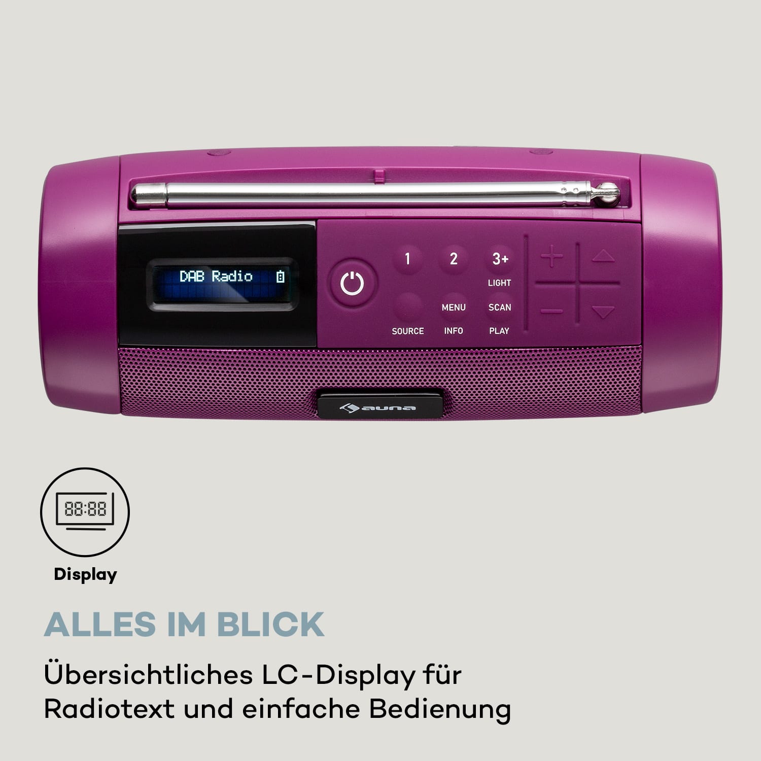 Blaster DAB Radio tragbarer Bluetooth-Lautsprecher DAB/DAB+/FM Akku LCD Orchideenrosa