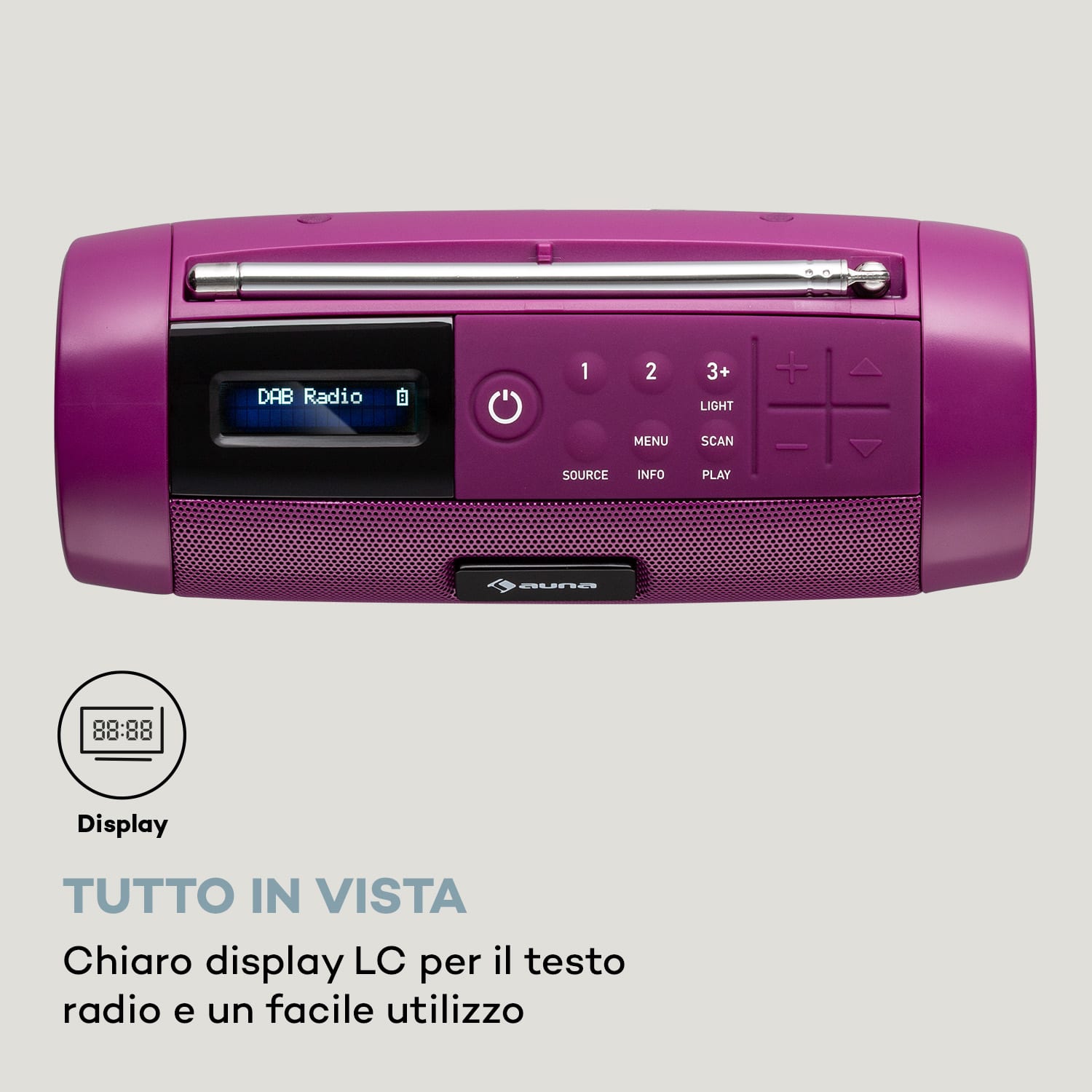 Blaster DAB - Cassa Bluetooth portatile, con radio DAB/DAB+/FM, batteria, LCD Rosa orchidea