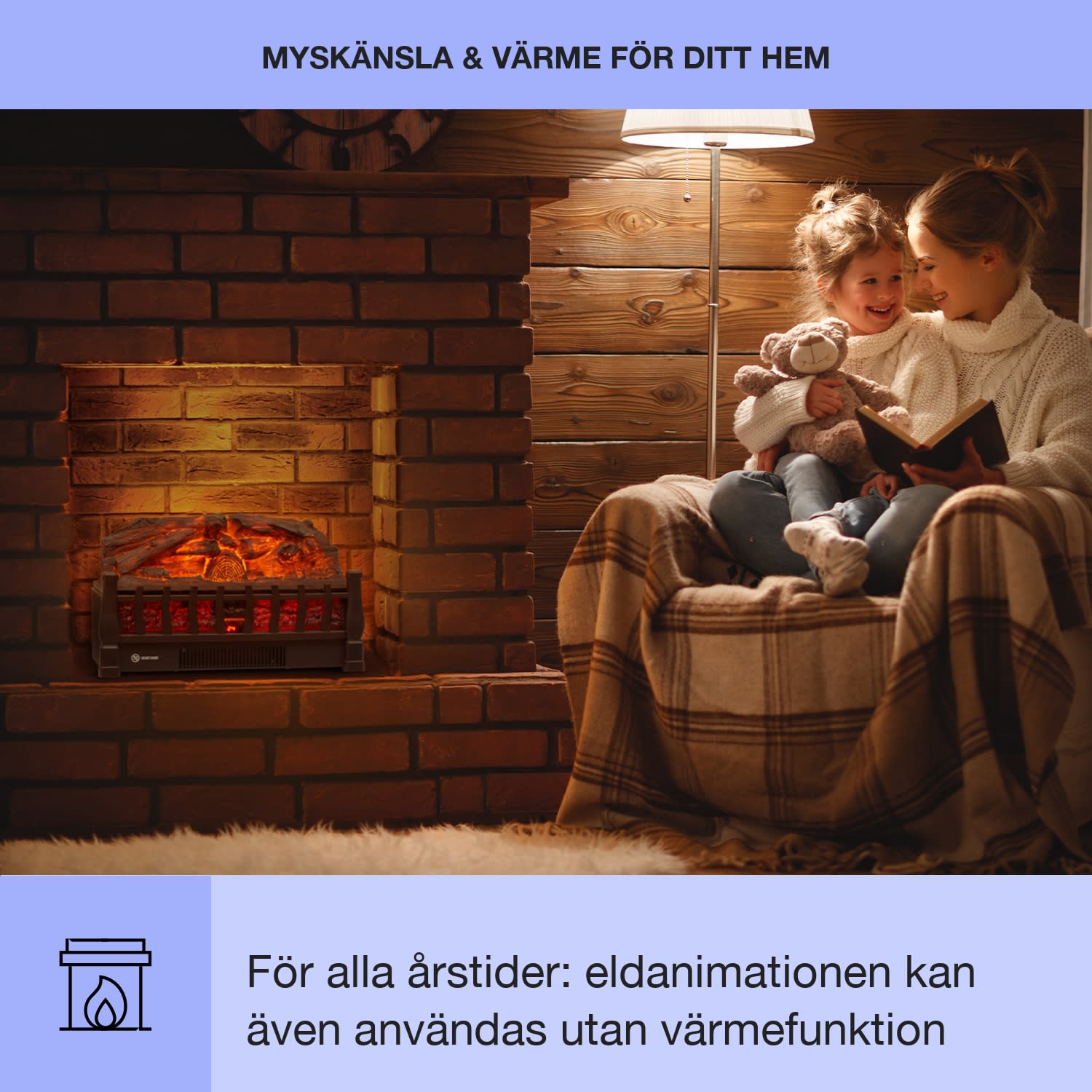 Kamini FXL 2G Elektrisk kamin 1800 W LED-3D-eldillusion 