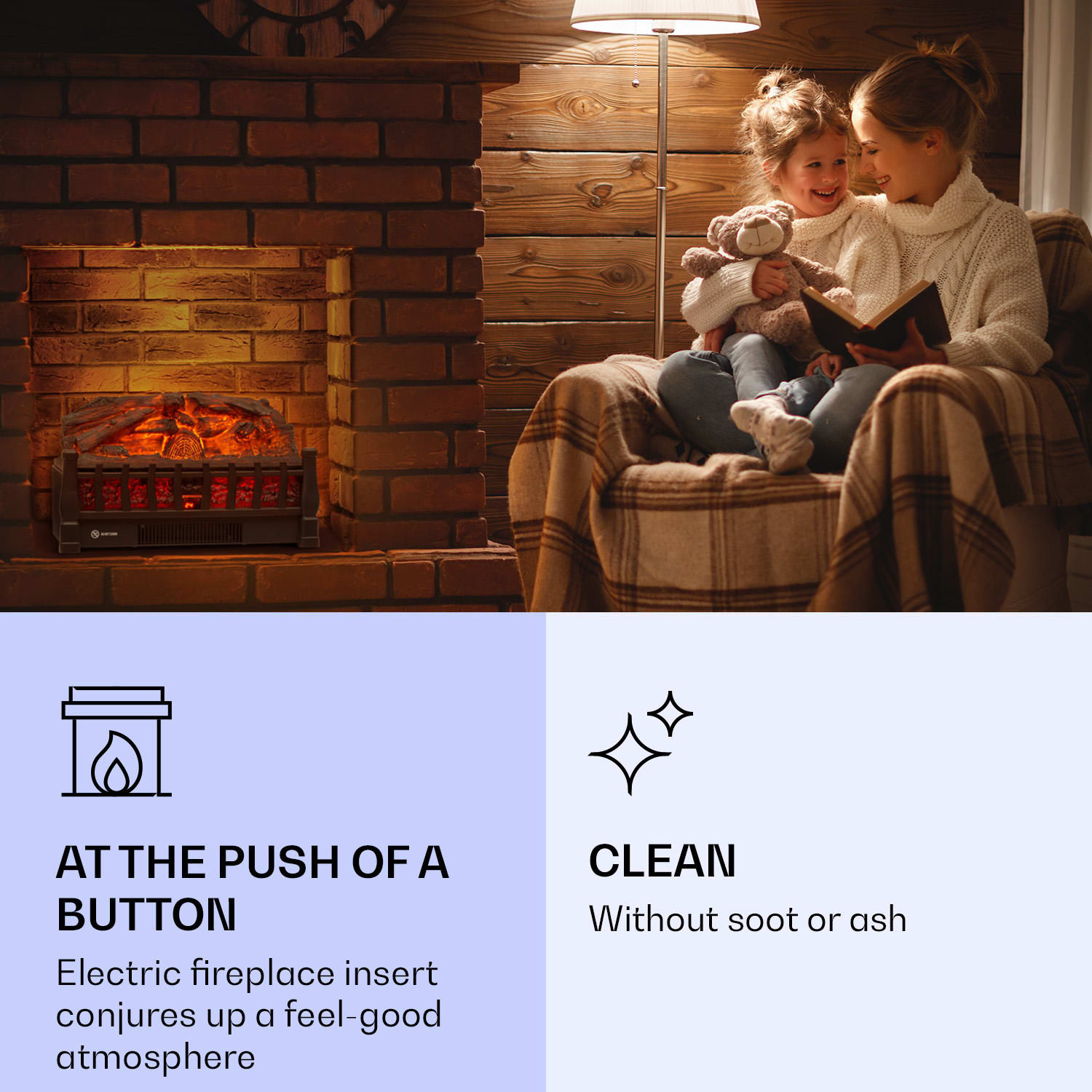 Kamini FXL 2G, Електрическа камина, Камина, 1800 W, 3D LED илюзия за пламък 