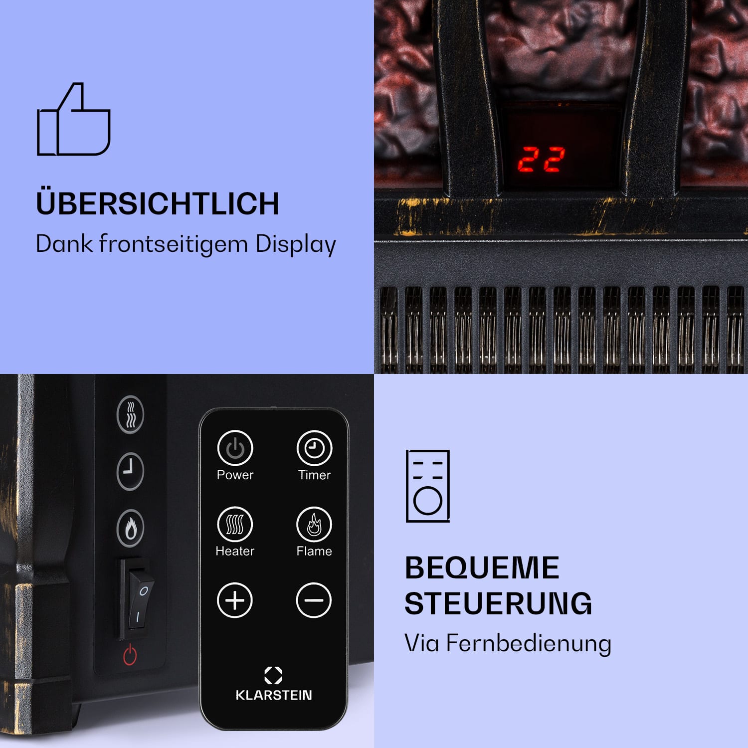 Kamini FXL 2G Elektrischer Kamin Kamineinsatz 1800 W LED-3D-Flammenillusion Antik-Schwarz