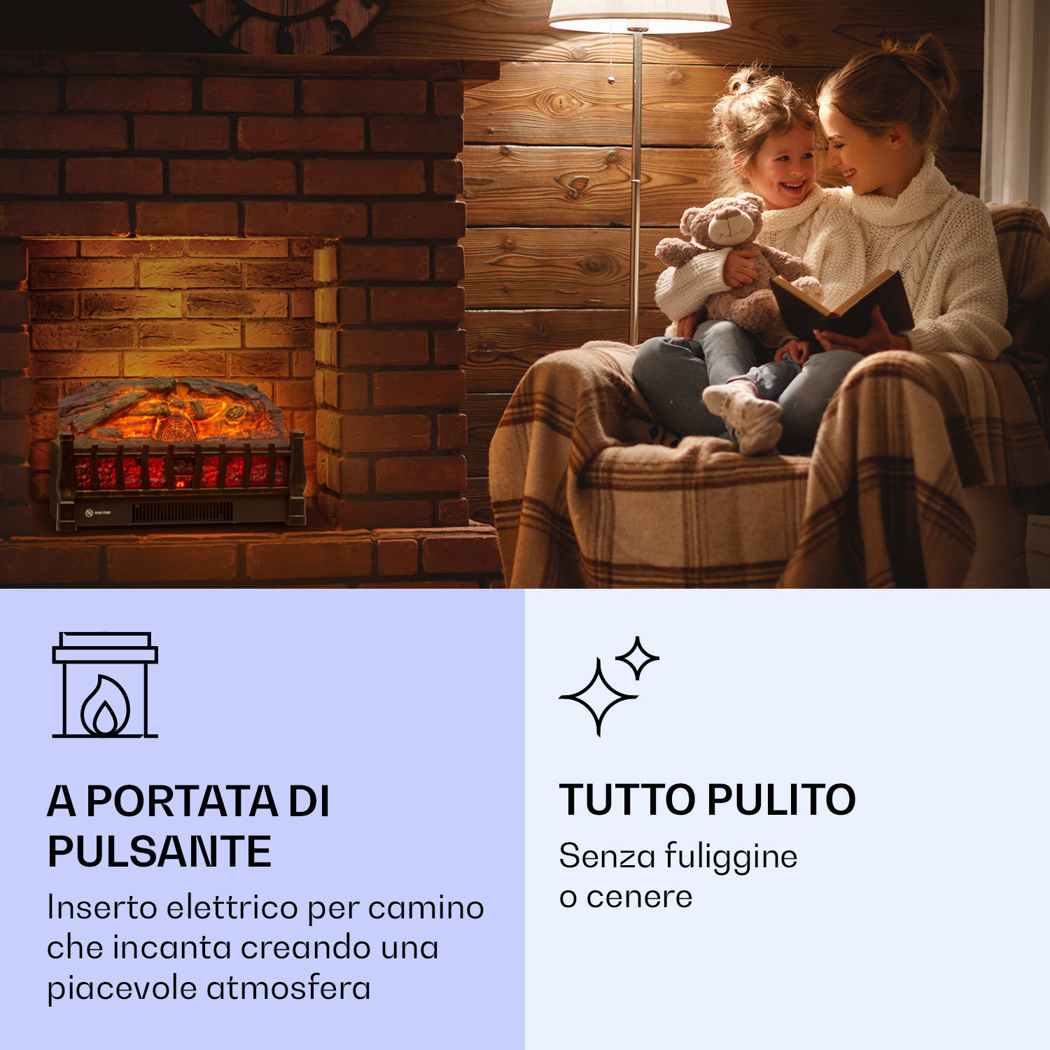 Kamini FXL 2G camino elettrico, inserto per camino, 1800 W, effetto fiamma 3D a LED Nero antico