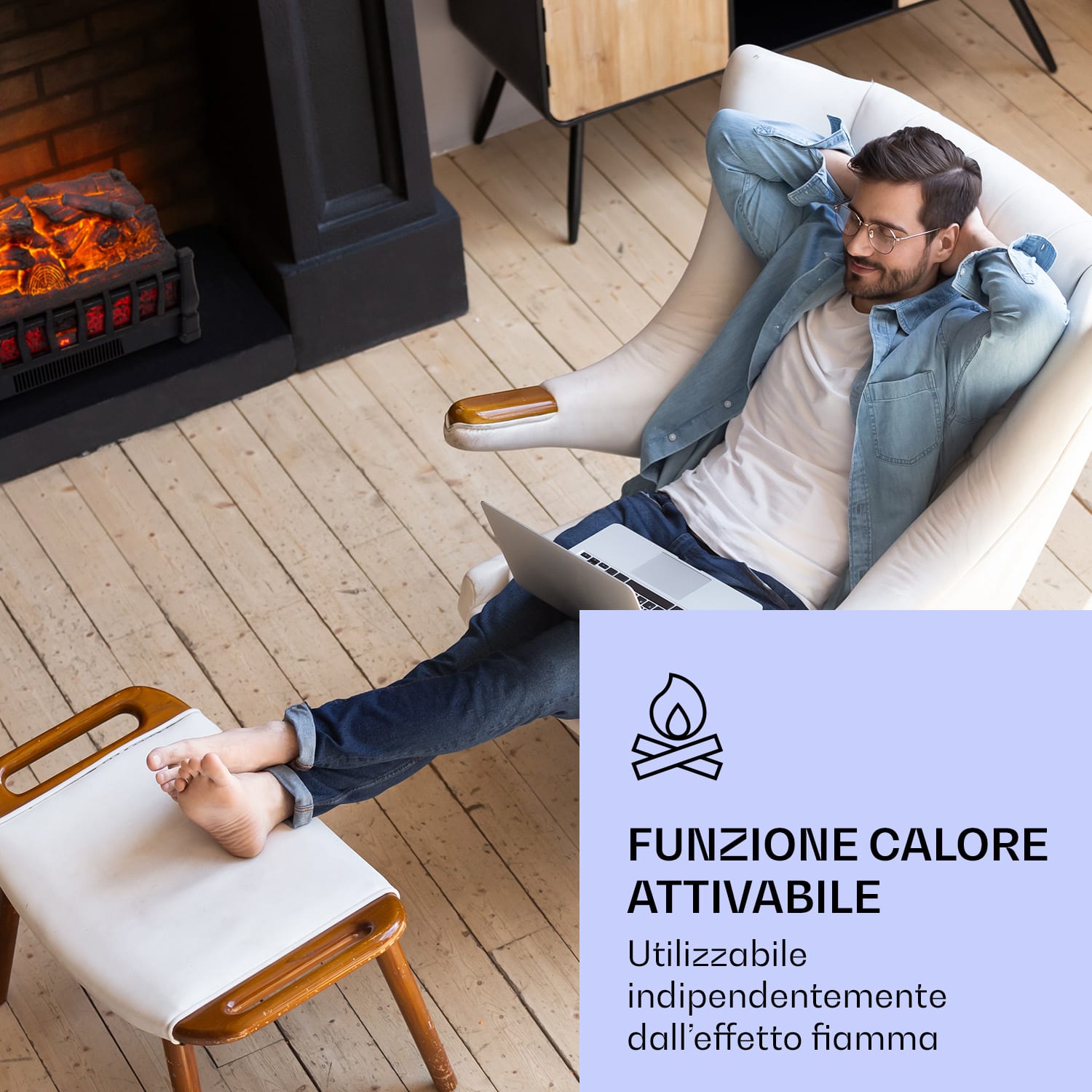 Kamini FXL 2G camino elettrico, inserto per camino, 1800 W, effetto fiamma 3D a LED Nero antico