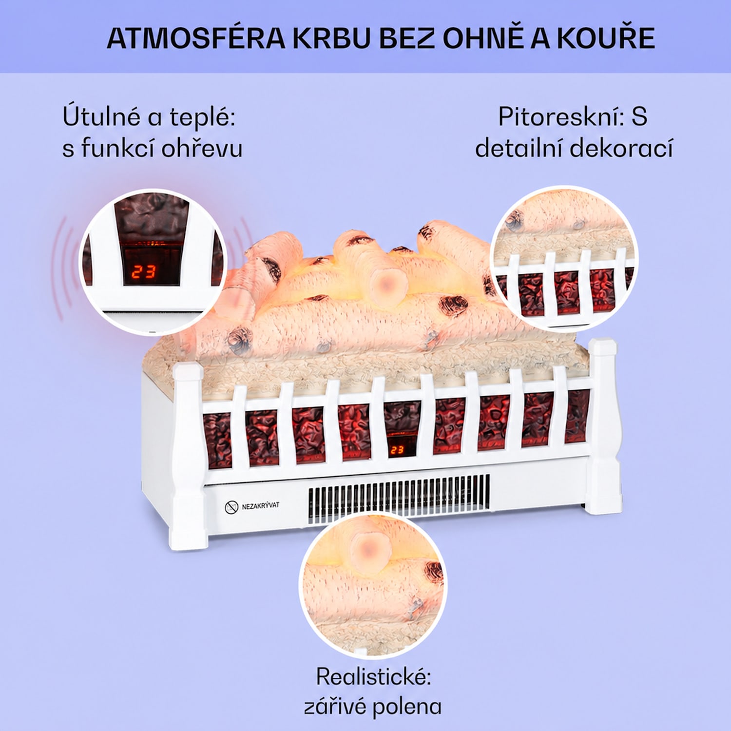 Kamini FXL 2G, elektrický krb, krbová vložka, 1800 W, 3D LED iluze plamene, bílý Bílá